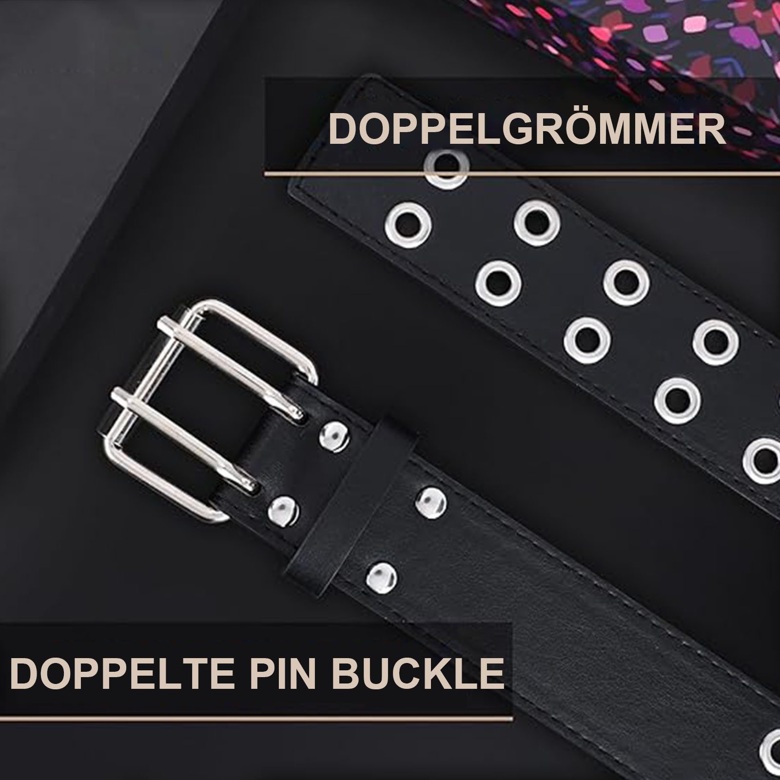 MODFU Nietengürtel Ledergürtel PU Gürtel Ösengürtel Jeansgürtel (Doppellochgürtel, 1-St., Kunstleder Gürtel mit Punk Style Cosplay Hip Hop) für Gothic Rockwear