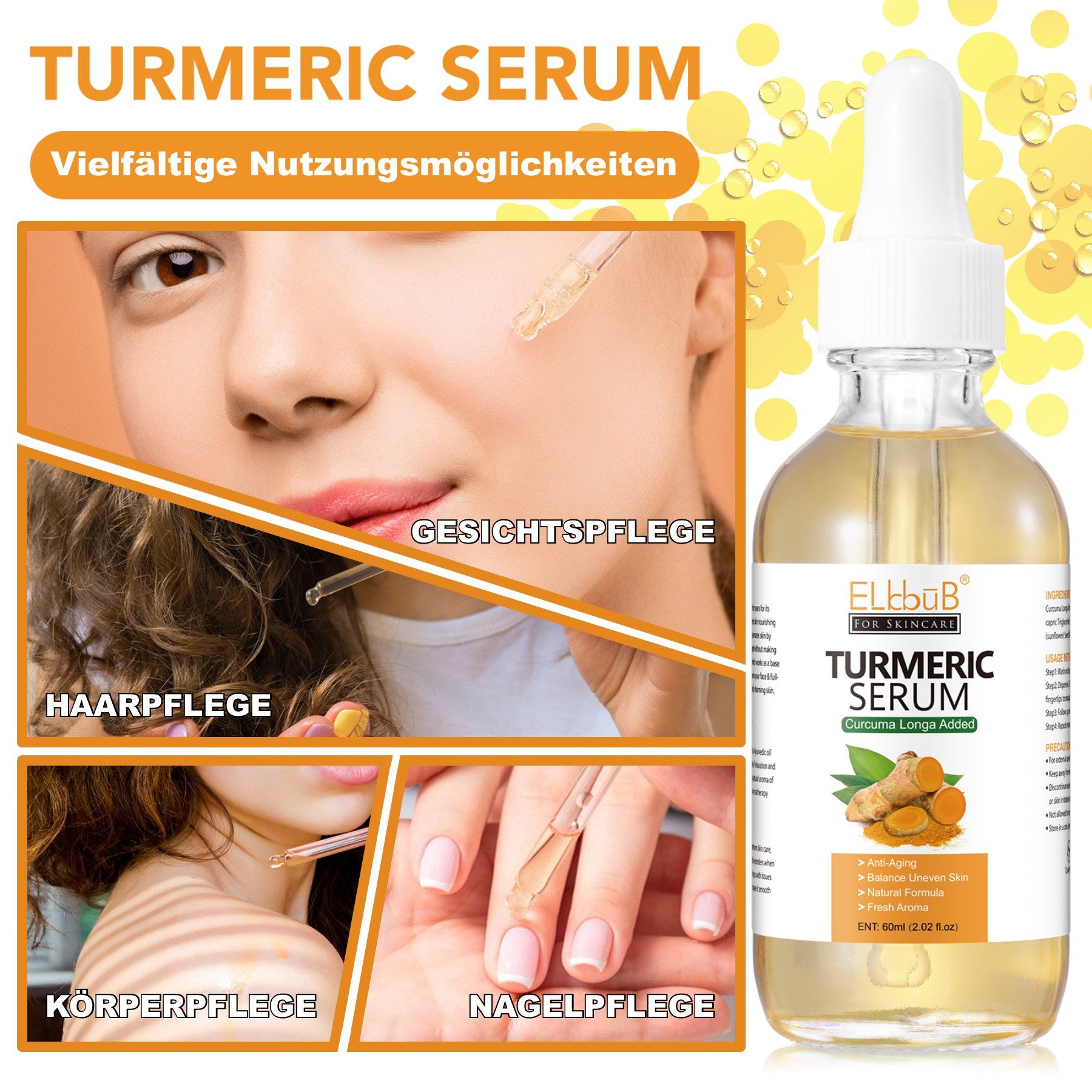P-Beauty Cosmetic Accessories Gesichtsserum Kurkuma Serum Hyperpigmentation Pigmentflecken Entferner Bio Vegan, 1-tlg.