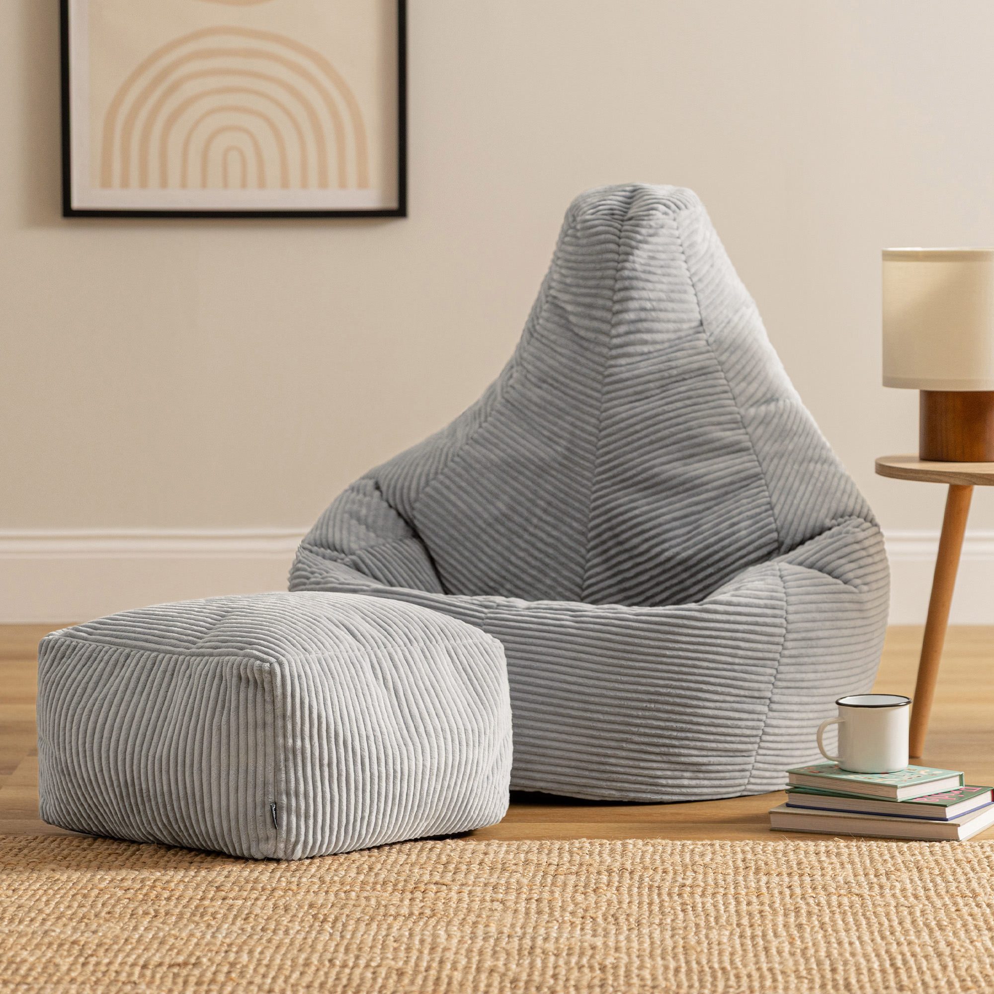 icon Sitzsack Sessel mit Rückenlehne aus Cord „Dalton“ mit Hocker (Spar-Set, 1 x Sitzsack, 1 x Fußhocker), Sitzsack XXL, Gaming Sitzsack, Made in Germany, Erwachsene & Kinder