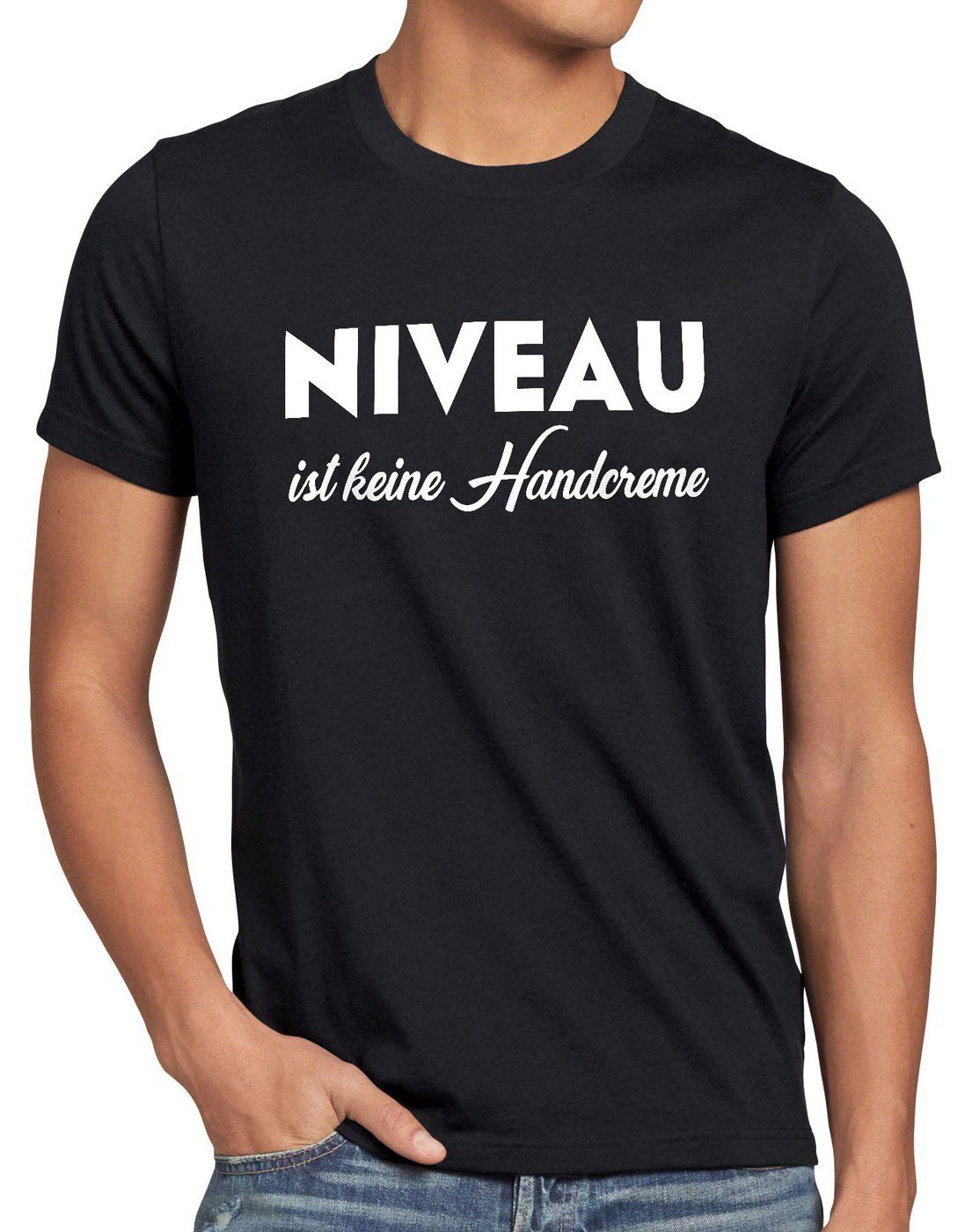 style3 Print-Shirt Herren T-Shirt Niveau ist keine Handcreme Creme Funshirt Spruch nivea fun lustig schwarz
