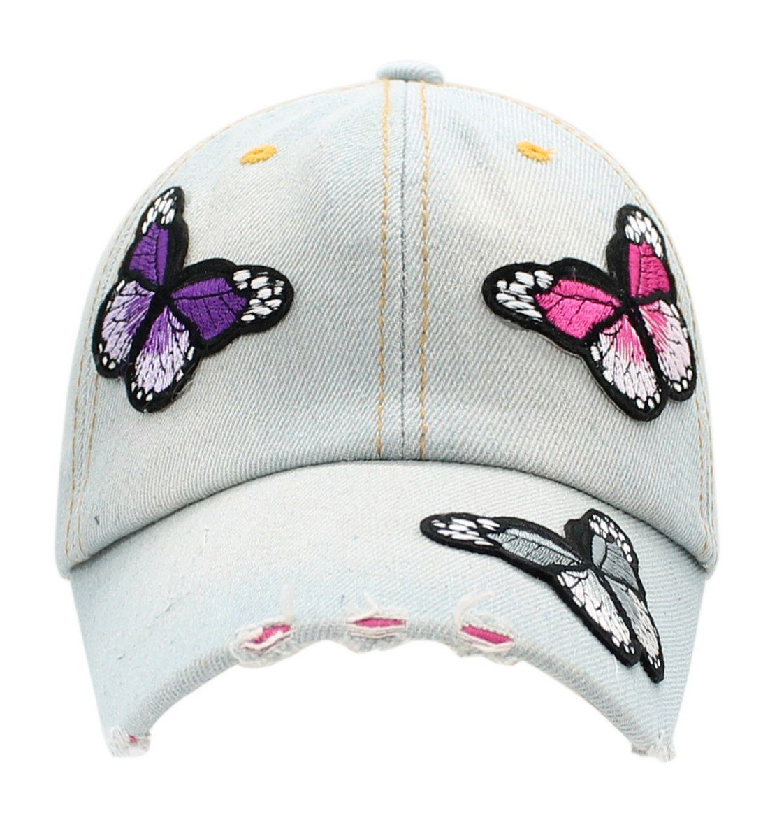 Damen K206-Butterfly Aufnäher Schirmmütze dy_mode Cap Baseball Mütze Baseball Kappe mit Blumen Cap