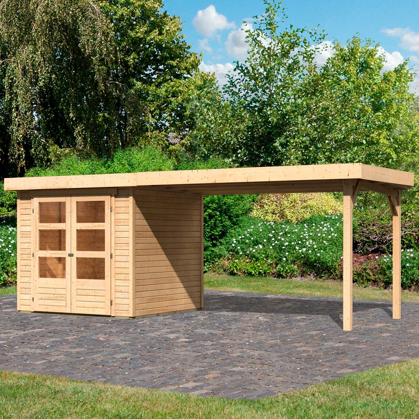 Karibu Gartenhaus Arnis, BxT: 242x238 cm, (Set), mit Anbaudach 2,80 m Breite