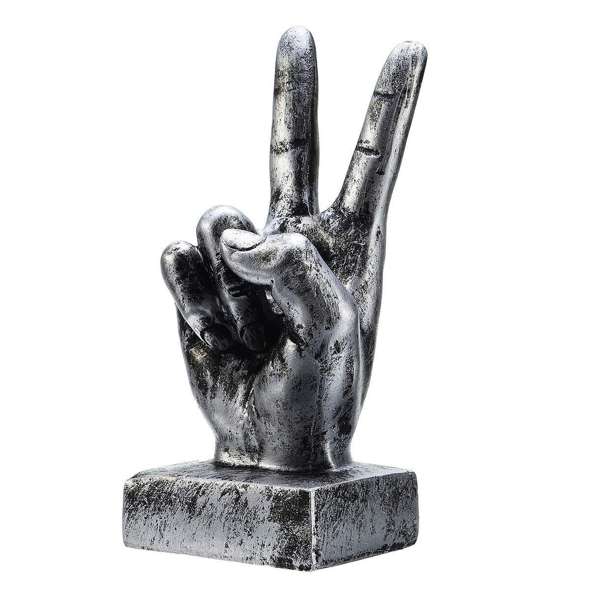 HYTIREBY Skulptur Fingerskulptur (Siegesgeste in Silber) (1 St), Kreative Dekoration für Wohnzimmer Schrank und Regal