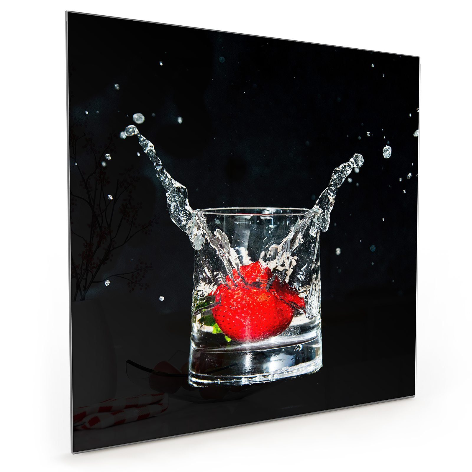 Motiv mit Erdbeere Wasserglas Primedeco Glas in Küchenrückwand Spritzschutz Küchenrückwand