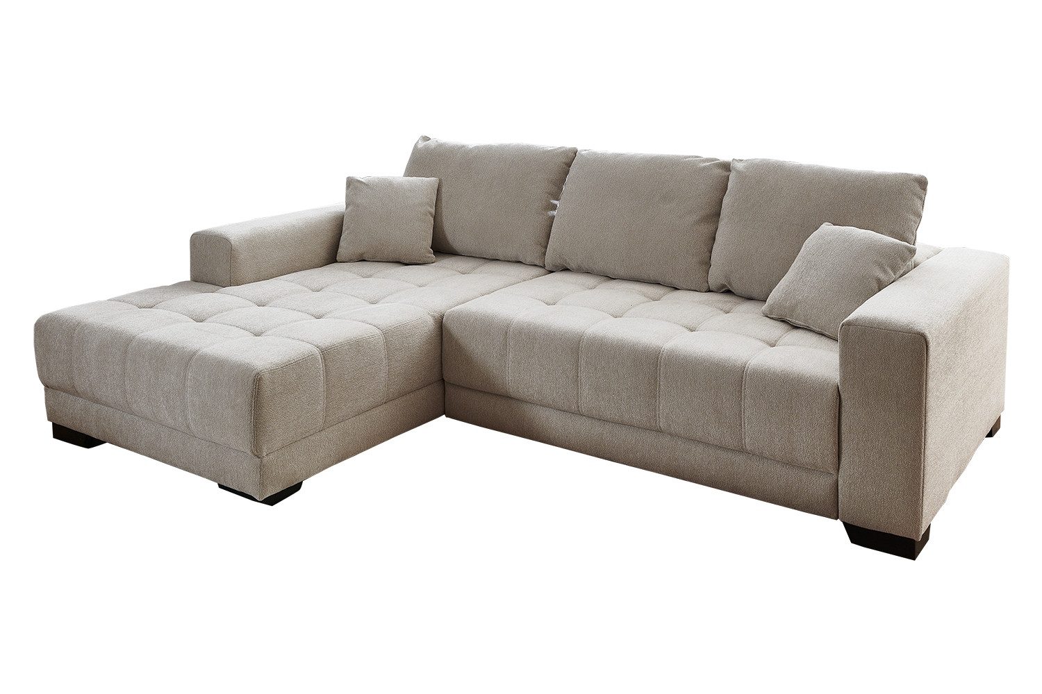 Iwaniccy Ecksofa MERLIN, B 262 x T 200 cm, Greige, Webstoff, elektrische Sitztiefenverstellung, mit 3 Rücken- und 2 Zierkissen