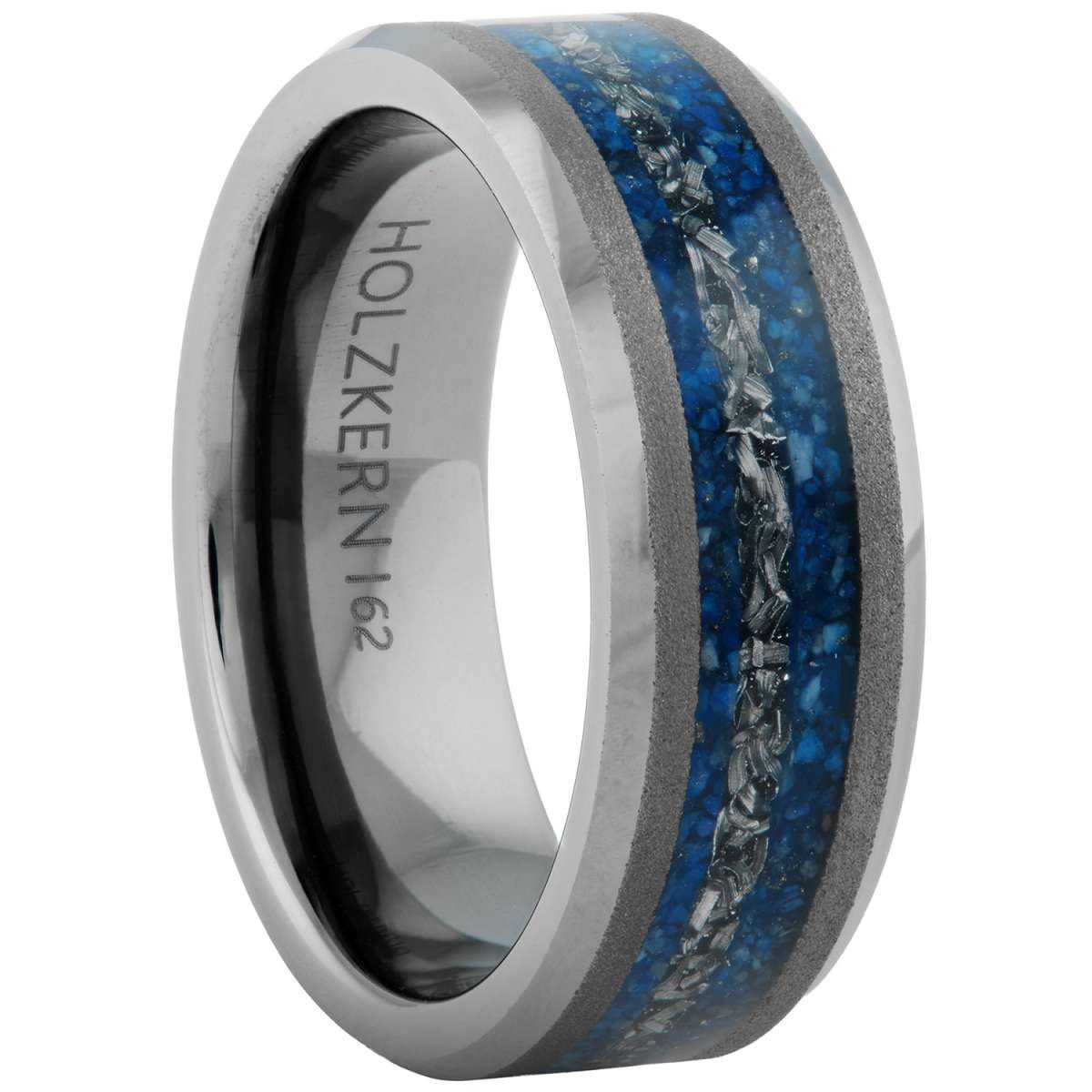 Holzkern Fingerring sumo-meteorit-lapislazuli, Herrenring Sumo Meteorit/Lapislazuli