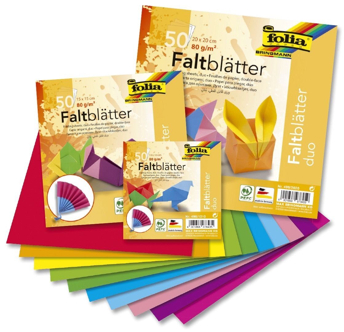 Folia Kraftpapier Faltblätter "Duo" - 50 Blatt, 10 Farben sortiert, 80g, 10x10cm