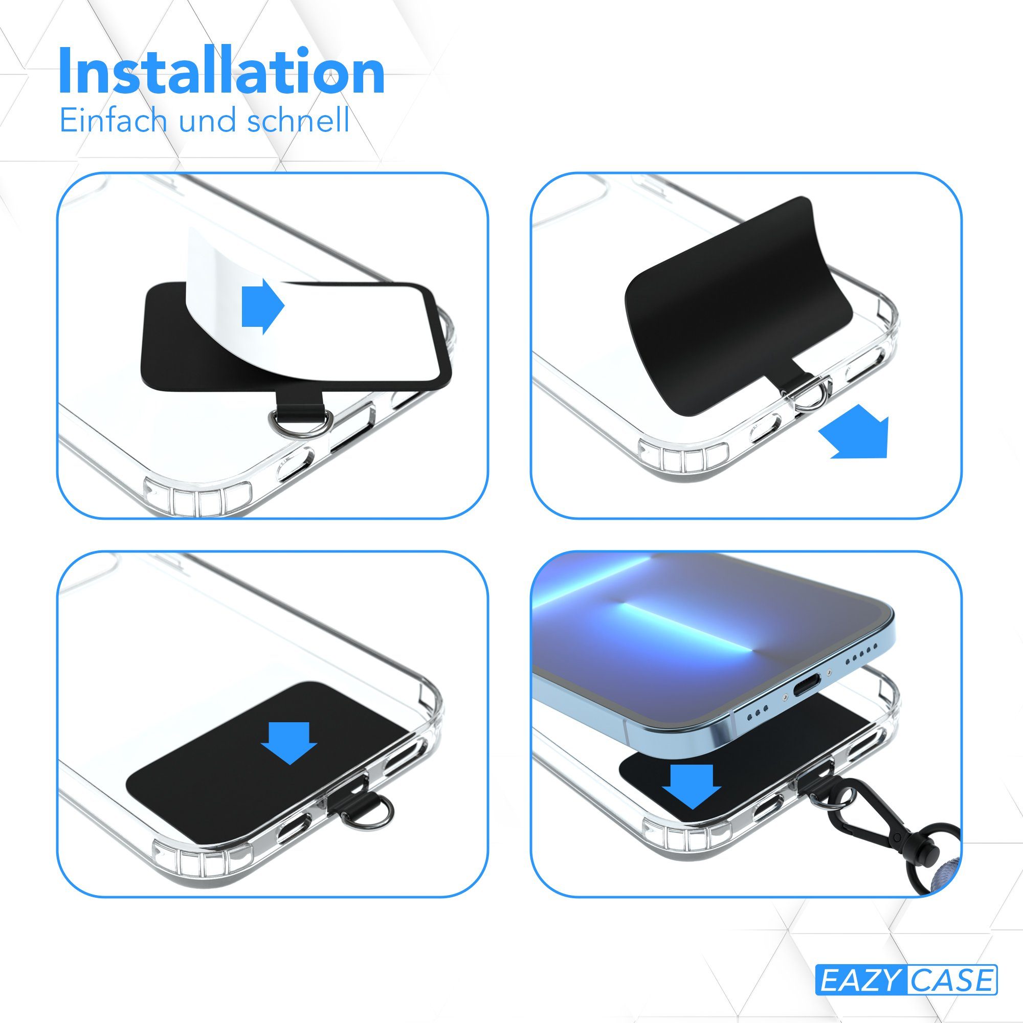 EAZY CASE Handykette Umhängeband Clips Schwarz mit extra Handband, Handy Kordel für Handyhülle Universal passend + Karabiner Blau Schwarz – Bild 4 von 5