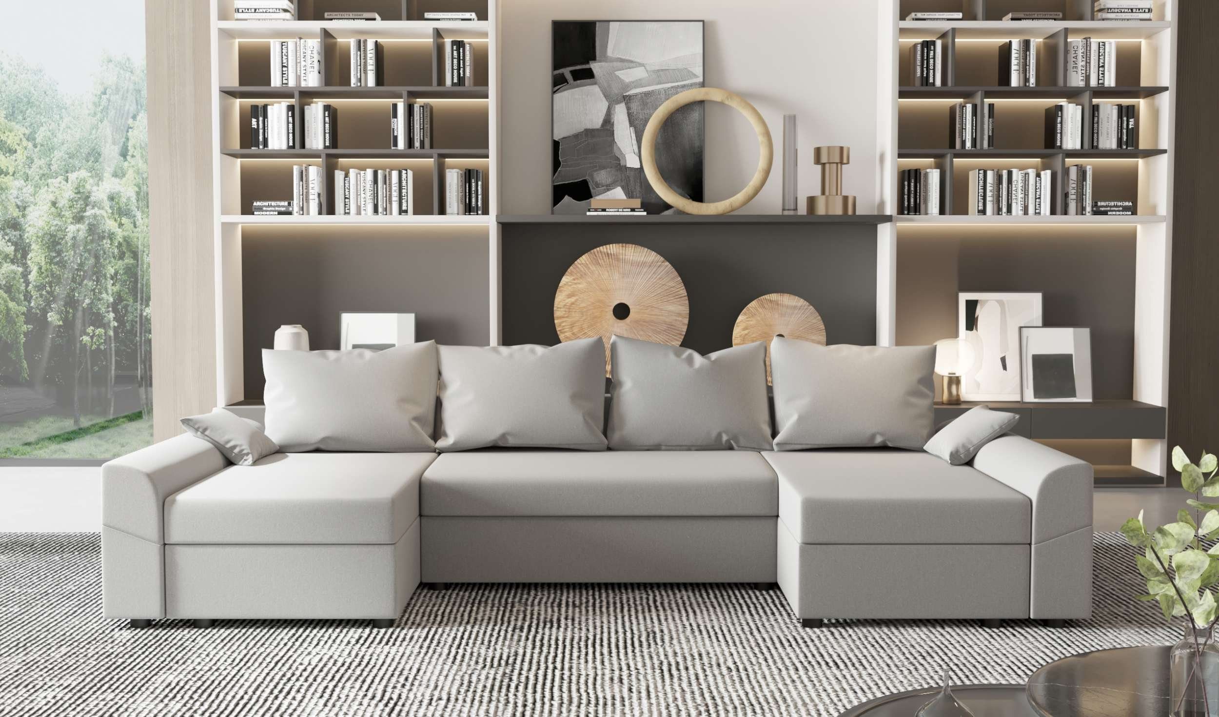 mit Sofa, Design Carolina, Bettkasten, Modern Wohnlandschaft Eckcouch, U-Form, mit Stylefy Sitzkomfort, Bettfunktion,