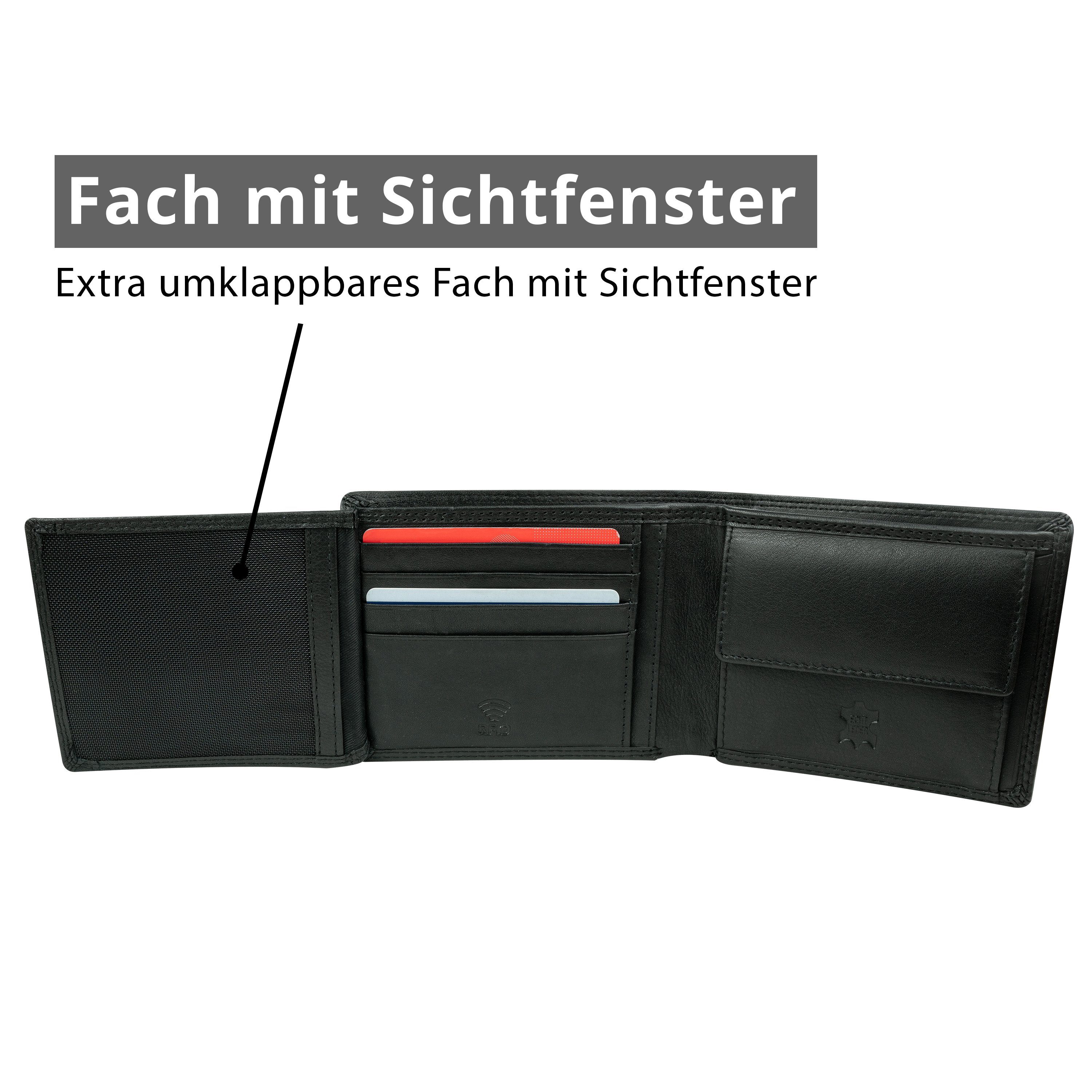 MOKIES Geldbörse Herren Portemonnaie GN106 Echt-Leder, (querformat), Premium RFID-/NFC-Schutz, Nappa-Leder, 100% Premium Geschenkbox Nappa