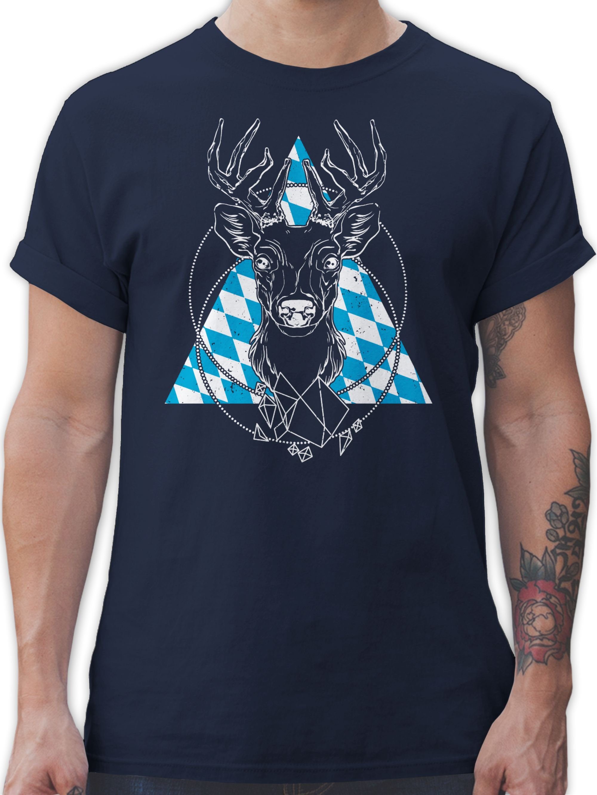 Navy Bayrischer 2 Oktoberfest Herren Shirtracer - Blau für weiß Mode T-Shirt Hirsch