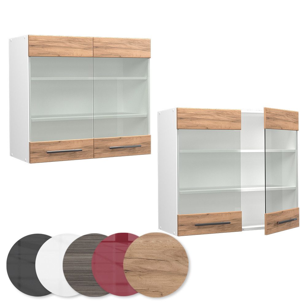 Vicco Glashängeschrank Fame-Line, Goldkraft Eiche/Weiß, 80 cm (1-St) – Bild 5 von 5