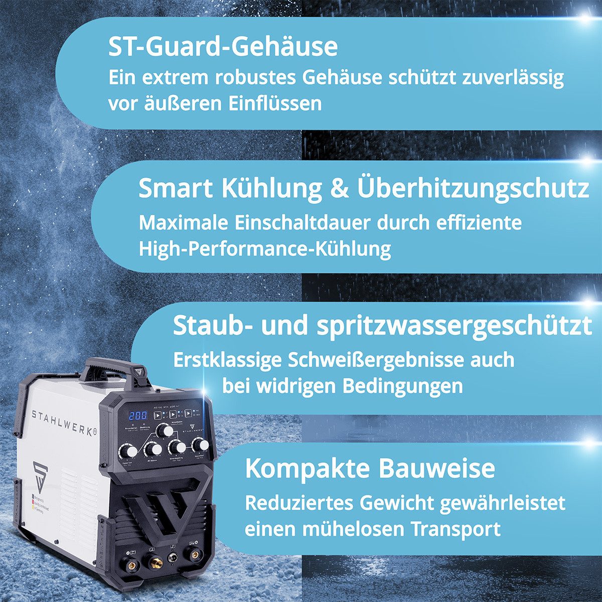STAHLWERK Inverterschweißgerät AC/DC WIG 200 ST Schweißgerät 200 A AC/DC WIG HF E-Hand MMA, 30 - 200 A, Packung}, 10-tlg., Einzelgerät, Kombi Schweißgerät mit 2 – Bild 4 von 5
