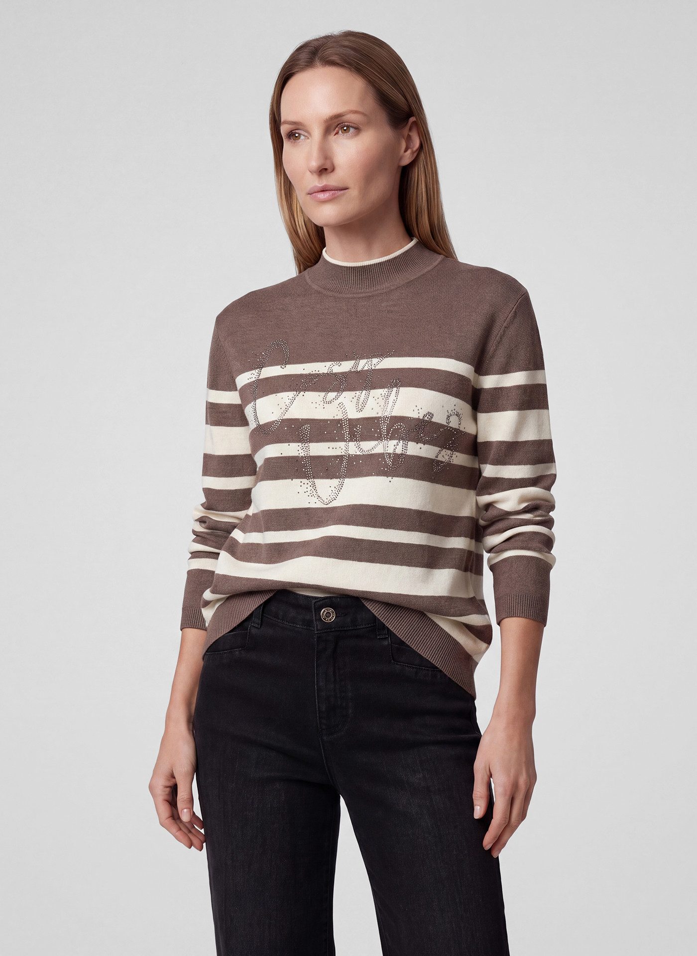 Rabe Strickpullover im Streifen-Design und mit Glitzer-Wording