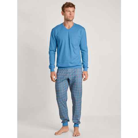 CALIDA Pyjama Calida Herrenbündchenpyjama 44684 azurit blue (1 Stück, 1 tlg., 1 Stück)
