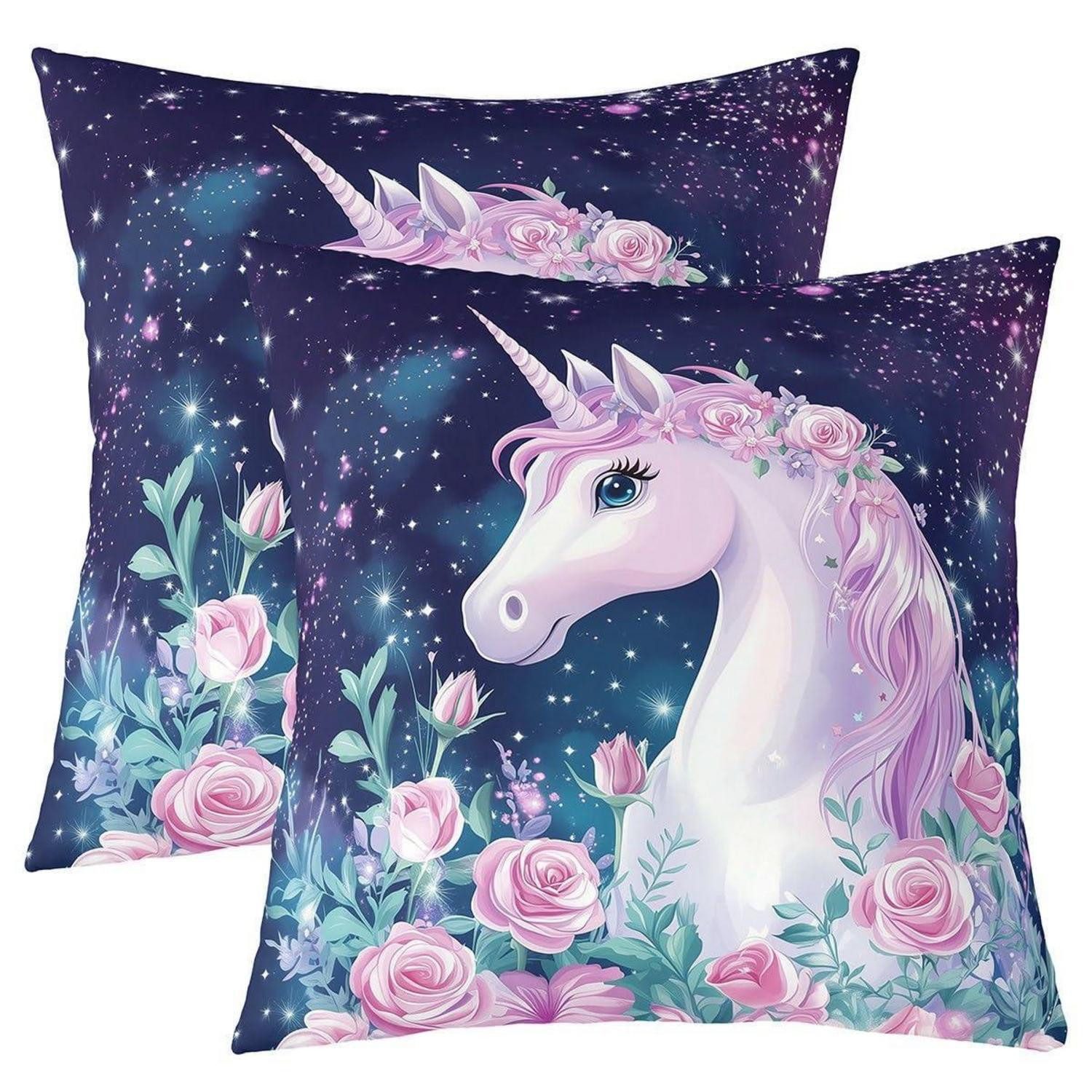 LuxusKollektion Kissenbezüge Kissenbezüge 50x50cm Einhorn 2er Set Bunt