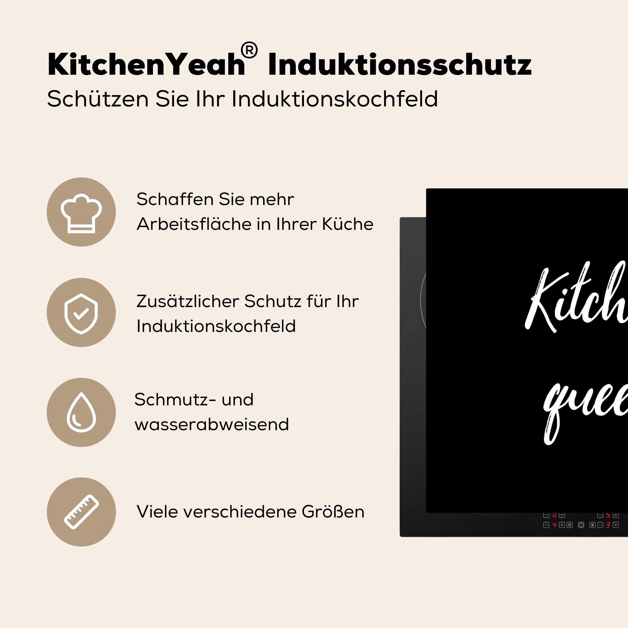 Ceranfeldabdeckung Herdblende-/Abdeckplatte Queen Frauen Zitate - tlg), MuchoWow (1 - Induktionskochfeld, - Vinyl, 59x51 Kitchen Induktionsschutz, cm, Induktionskochfeld,