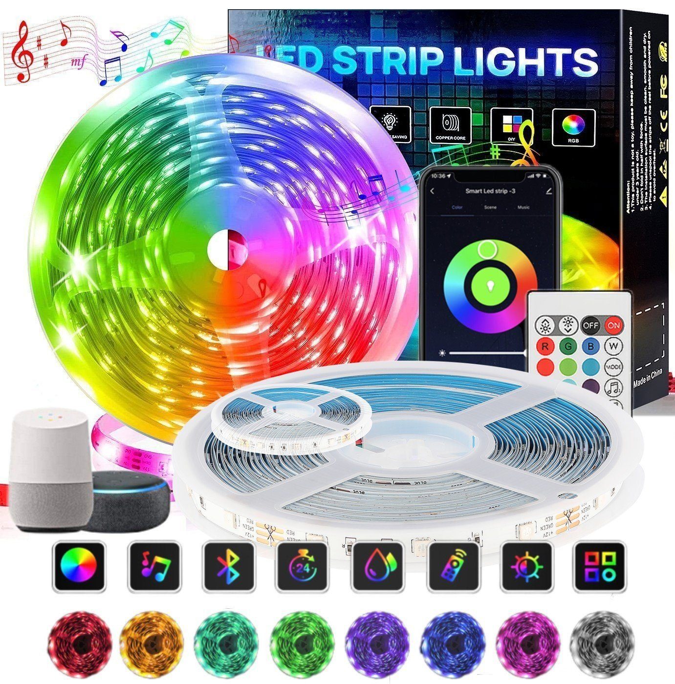 Stripe Dimmbar, 5m LED-Streifen Fernbedienung Musik 5050 OULENBIYAR App, einstellbar, 10m, App-Steuerung, Timer-Einstellung RGB LED Sync, Bluetooth,