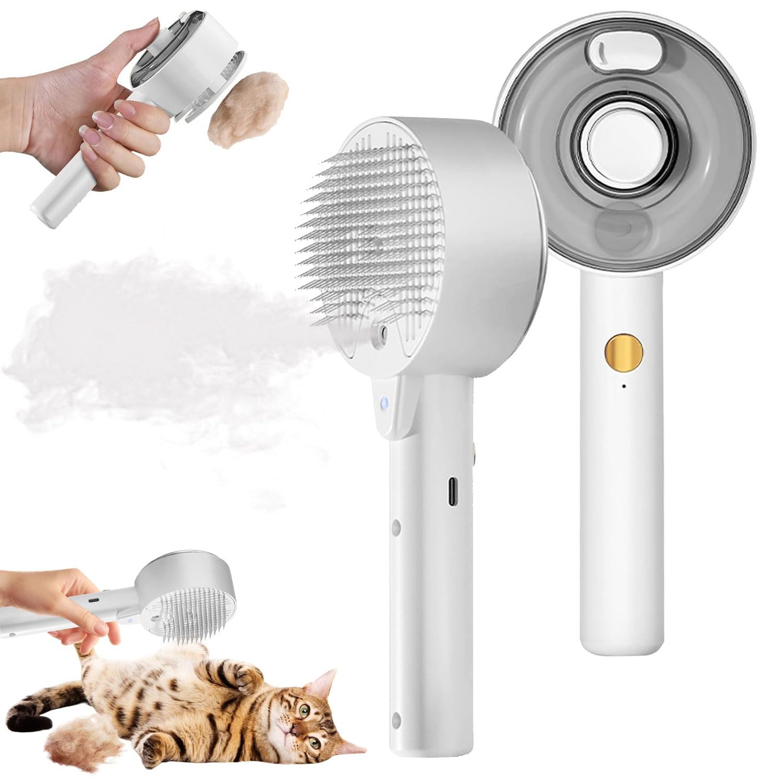 Fellbürste 4 in 1 Dampfbürste Katze Katzenbürste, Katzenbürste mit Dampf