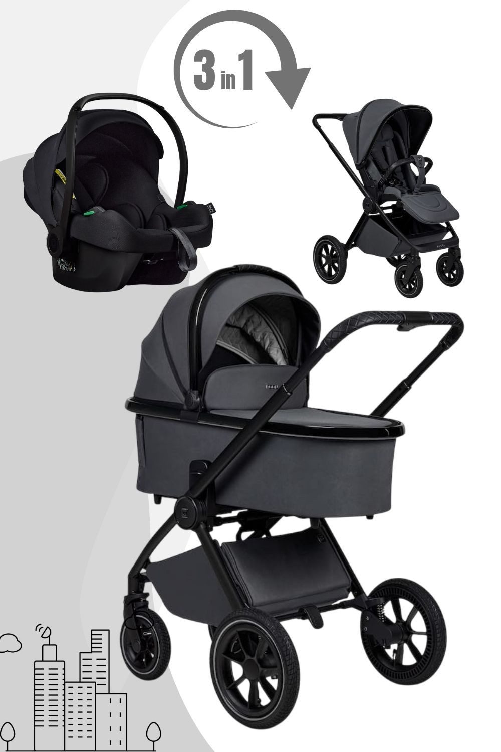 Kombi-Kinderwagen Gio+ Kinderwagen Set inkl. Cosmo 2.0. Babyschale