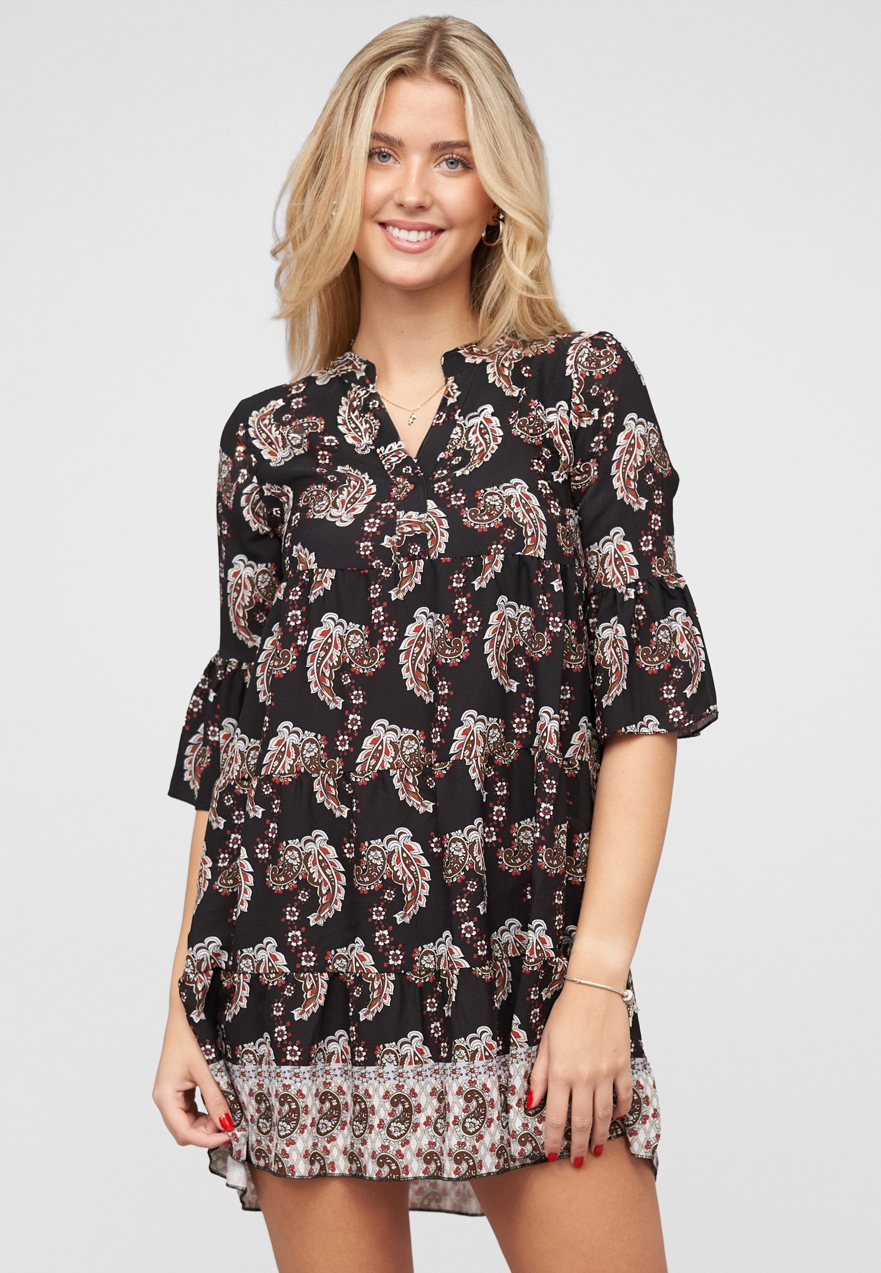 CLOUD 5IVE Shirtkleid CLOUD 5IVE Paisley Kleid mit V-Neck und All Over Print (1-tlg)