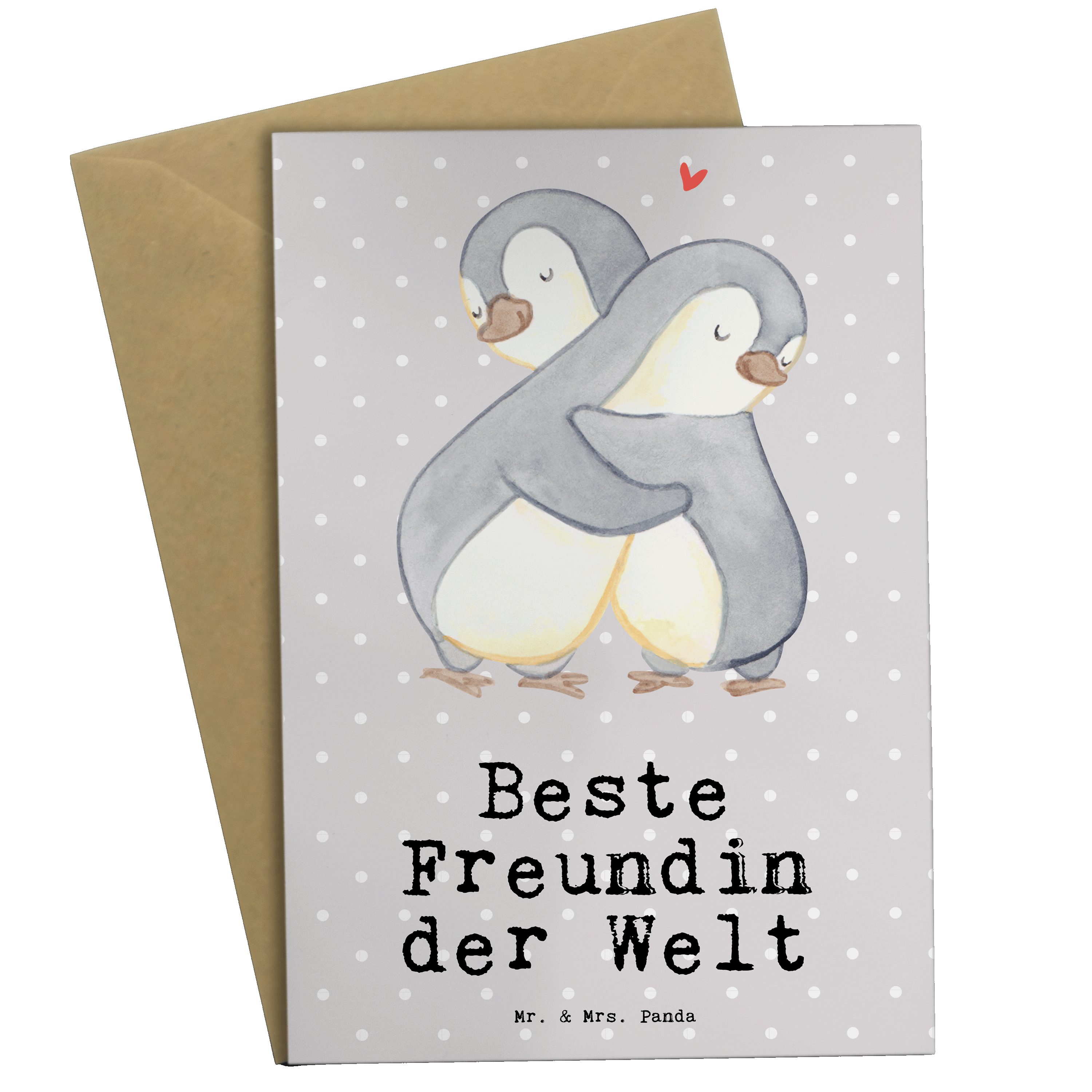 Mr. & Mrs. Panda Grußkarte Pinguin Beste Freundin der Welt - Grau Pastell - Geschenk, Danke, Hoc