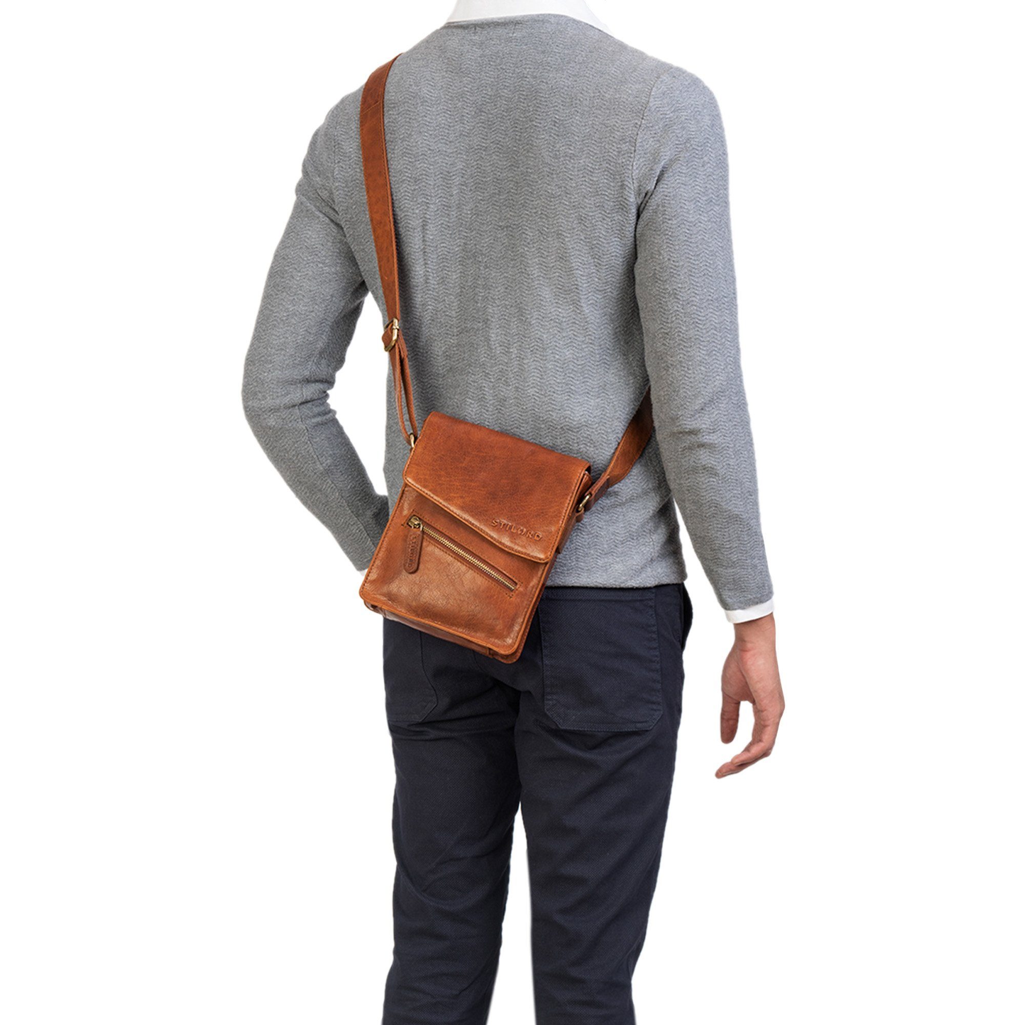 braun Kleine Leder Bag Tasche Messenger STILORD Herren - maraska "Steve"