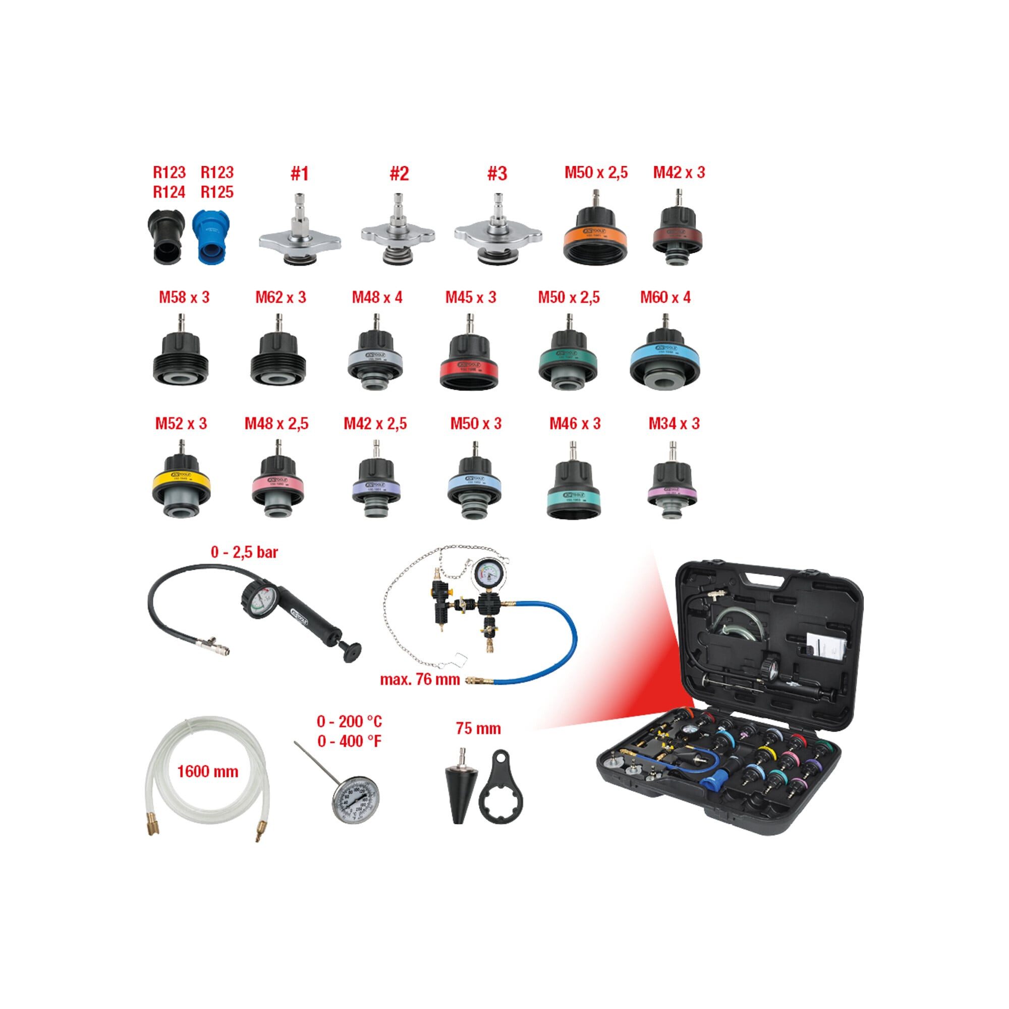 KS Tools Kompressor KS Tools MASTER Kühlsystem-Diagnose-Service-Satz, 25-tlg.