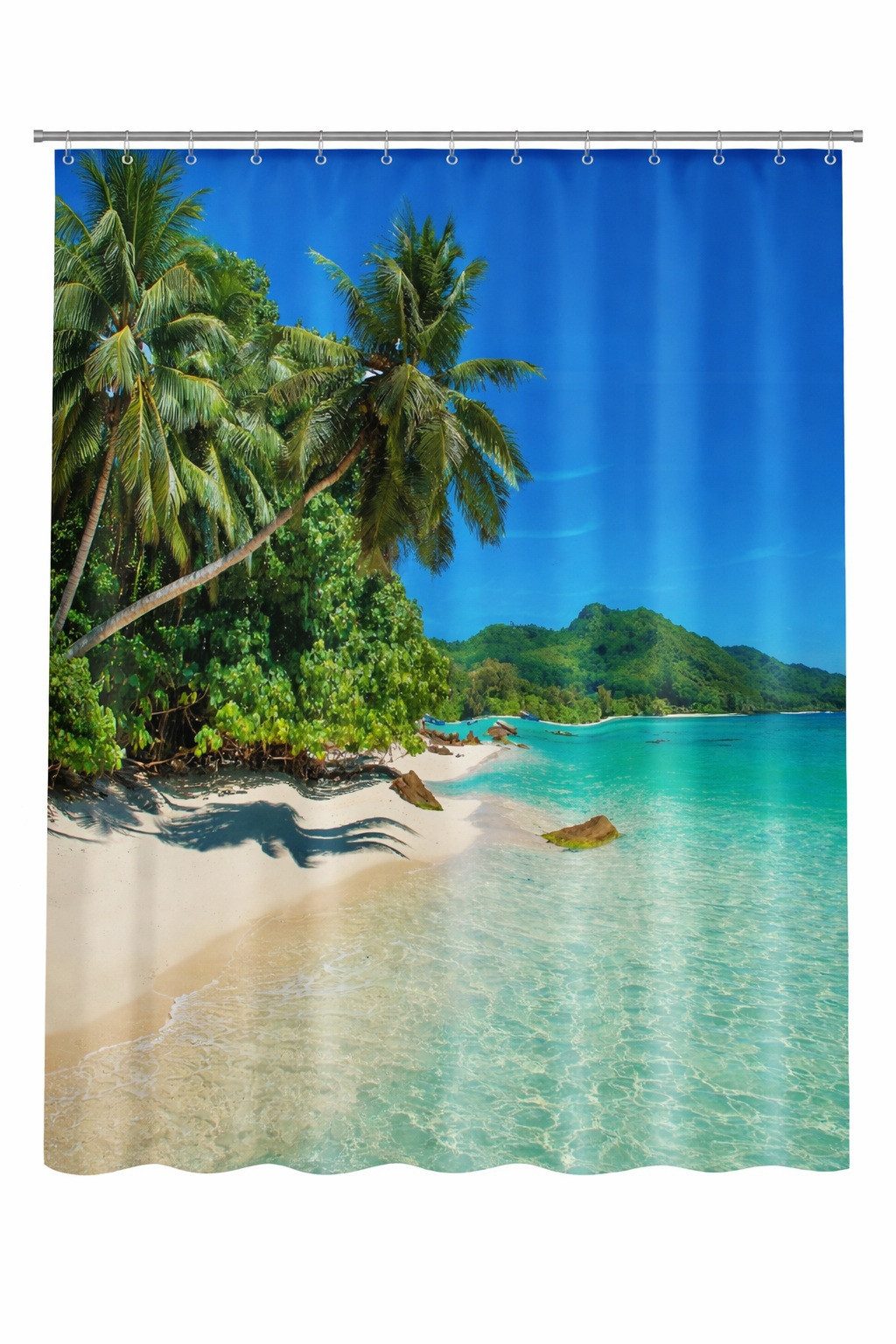 Clever-Kauf-24 Duschvorhang Textiler Duschvorhang Strand Palme Meer Breite 180 cm