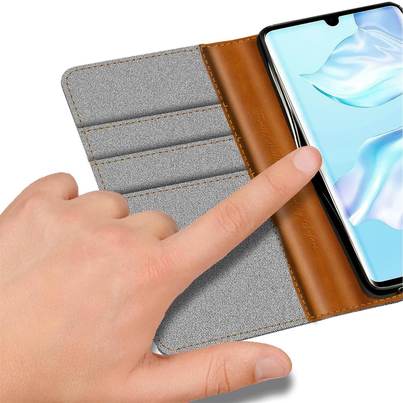 CoolGadget Handyhülle Denim Schutzhülle Flip Case für Huawei P30 Pro 6,5 Zoll, Book Cover Handy Tasche Hülle für P30 Pro New Edition Klapphülle