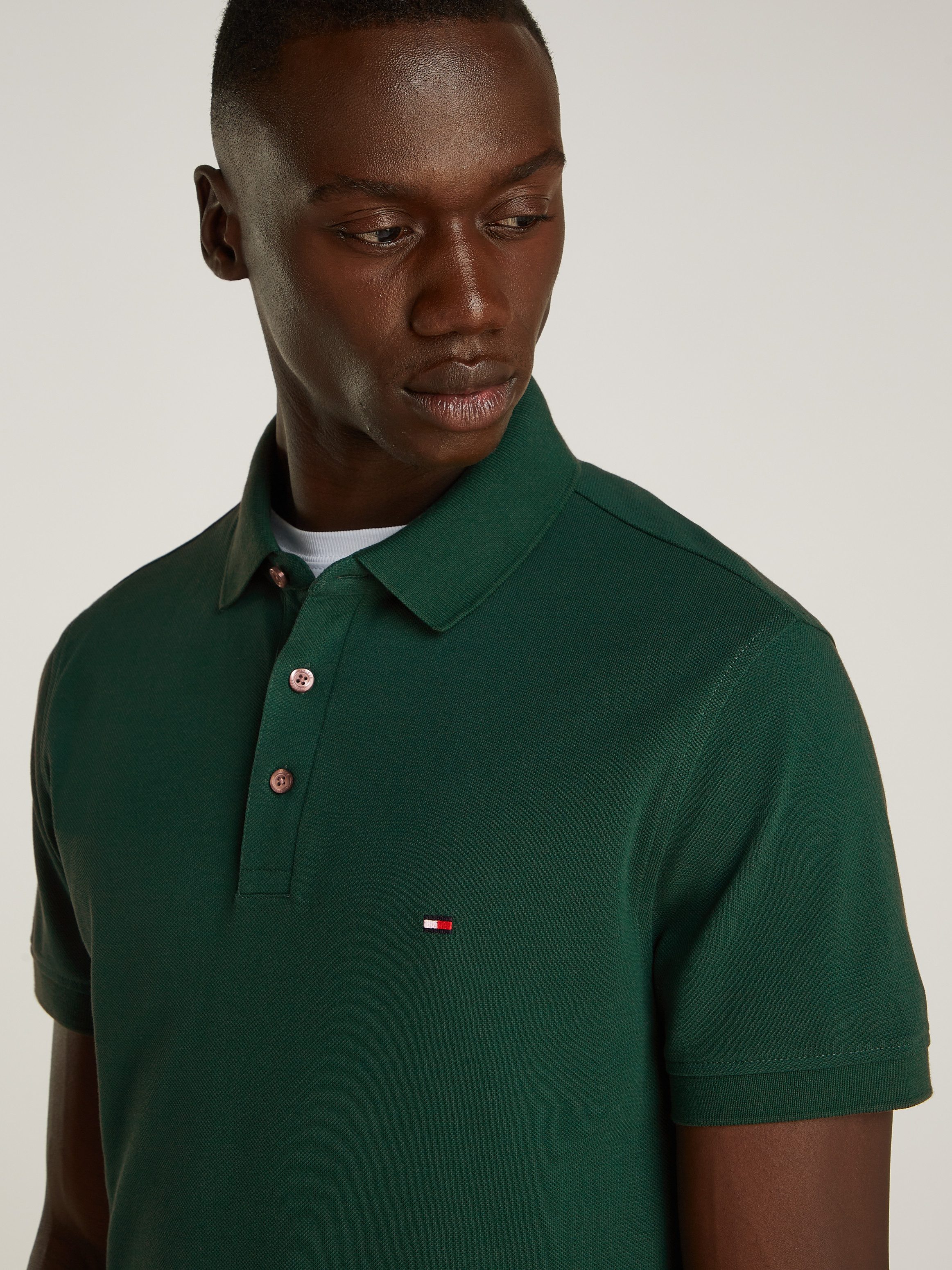 Tommy Hilfiger Poloshirt 1985 SLIM POLO mit Piqué-Struktur und Stickerei meliert, casual, slim fit, Baumwollmix, Polokragen – Bild 3 von 5