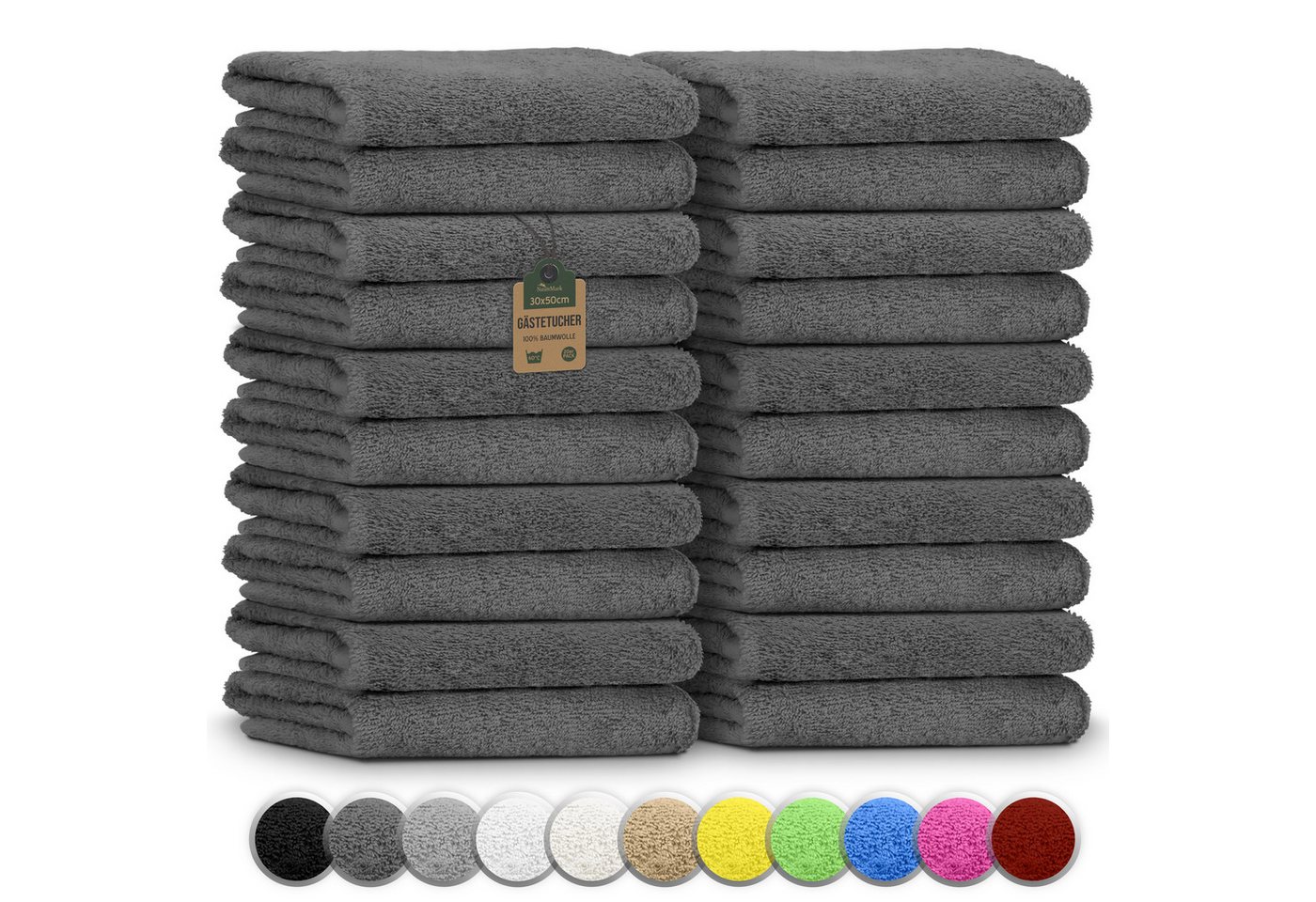 NatureMark Gästehandtuch 20er-Sparpack Frottier Gästetücher 30x50cm, 100% Baumwolle (20-St), Gästehandtuch 30x50cm Anthrazit grau
