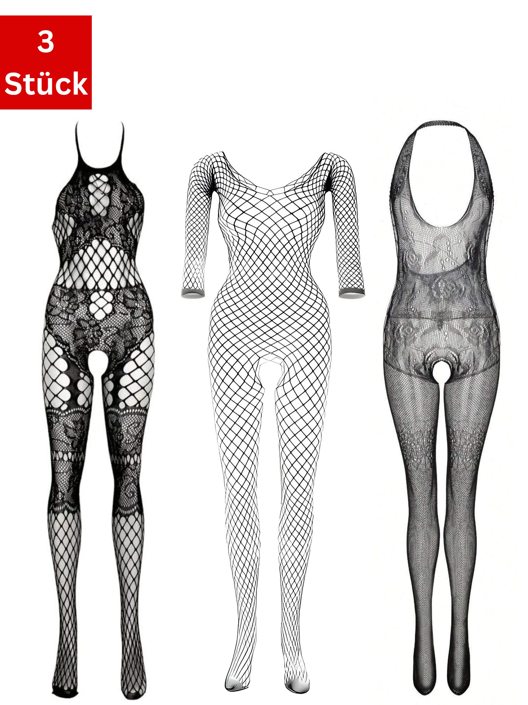 Elegant Love Bodystocking-Ouvert Ouvert-Dessous für Damen – Netz-Body mit offenem Schritt (Packung 3 St) Elegante Spitzen-Reizwäsche – sinnlich & ideal für besondere Anlässe