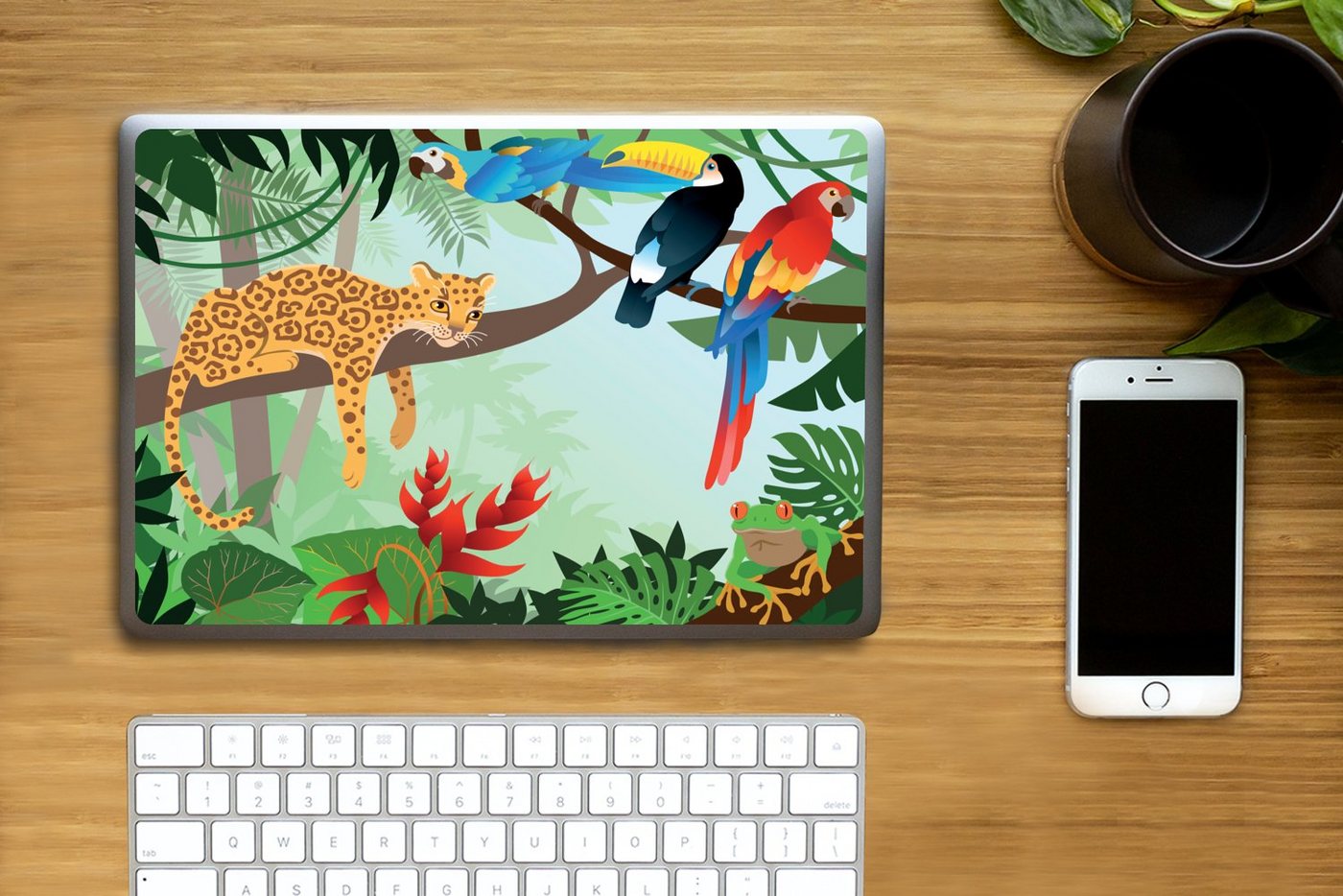 Thumbnail - MuchoWow Laptop-Aufkleber Dschungeltiere - Tukan - Jungen - Mädchen - Leopard