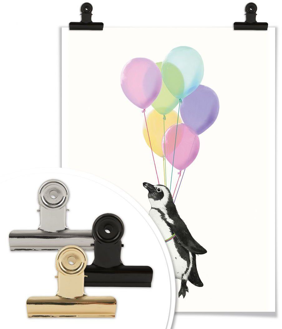 Poster Tiere Wandbild, Wall-Art Pinguin Bild, Wandposter Luftballon, (1 Poster, St),