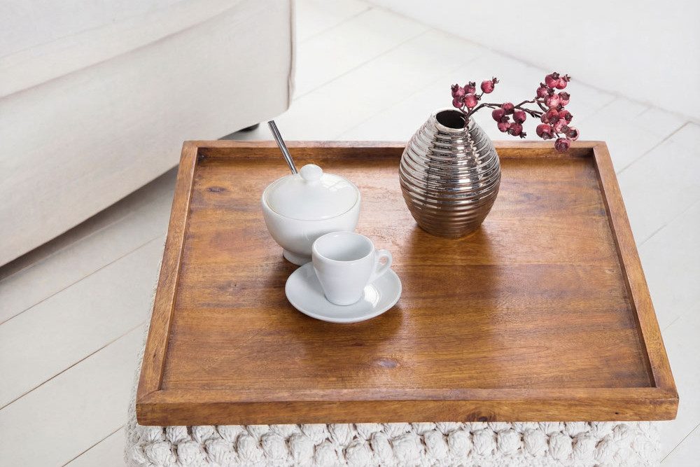 riess-ambiente Dekotablett MAKASSAR 50cm braun honey finish - Mangoholz, Massivholz, handmade (Einzelartikel, 1 St), Rustikale Servierplatte - ideal für Küche, Wohnzimmer oder im Bett