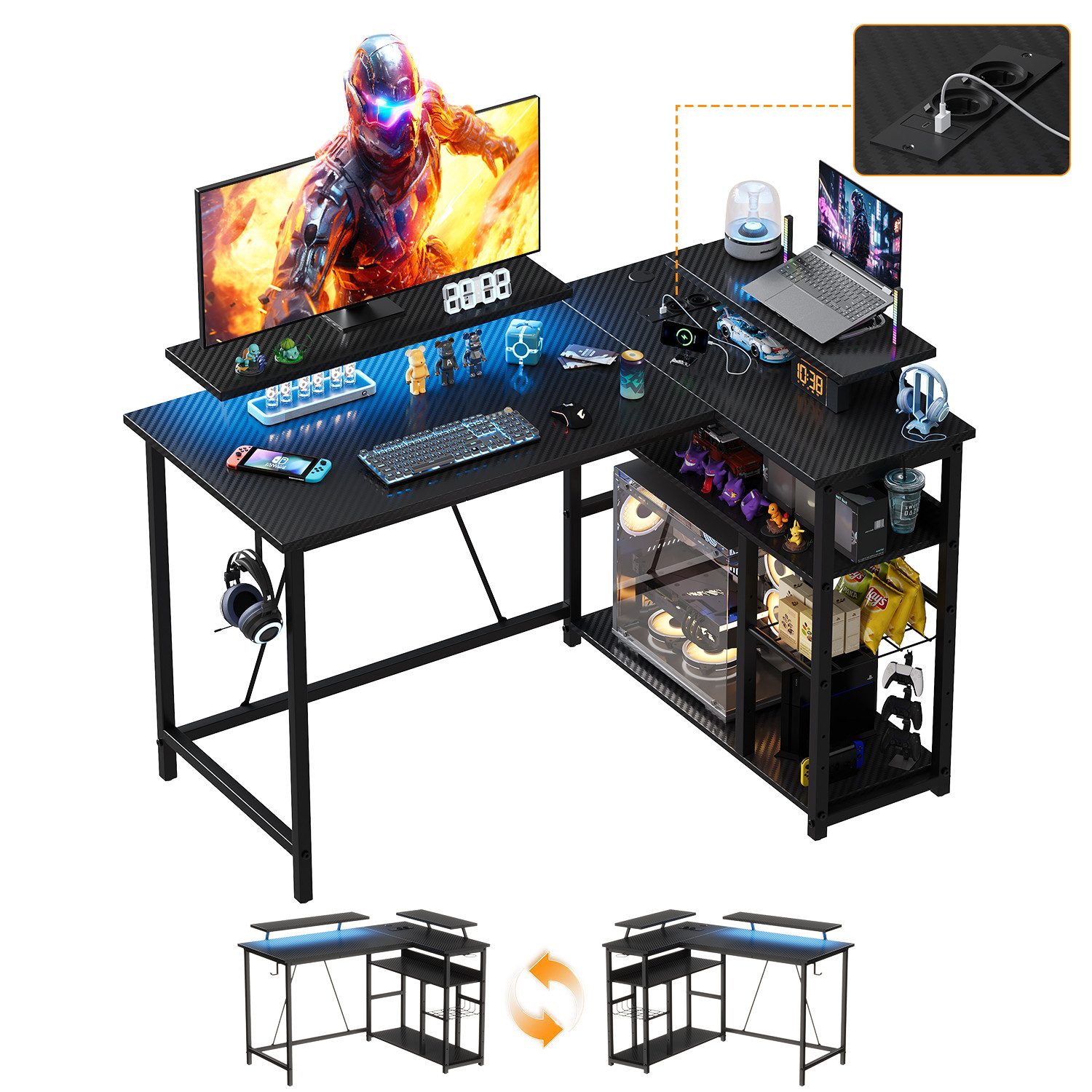HOMALL Gamingtisch L-förmiger Computertisch mit Steckdosen, günstig online kaufen