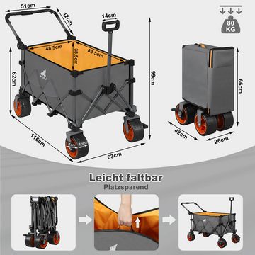 Woltu Bollerwagen (1-tlg), klappbar, mit Bremsen, für alle Gelände Garten Camping