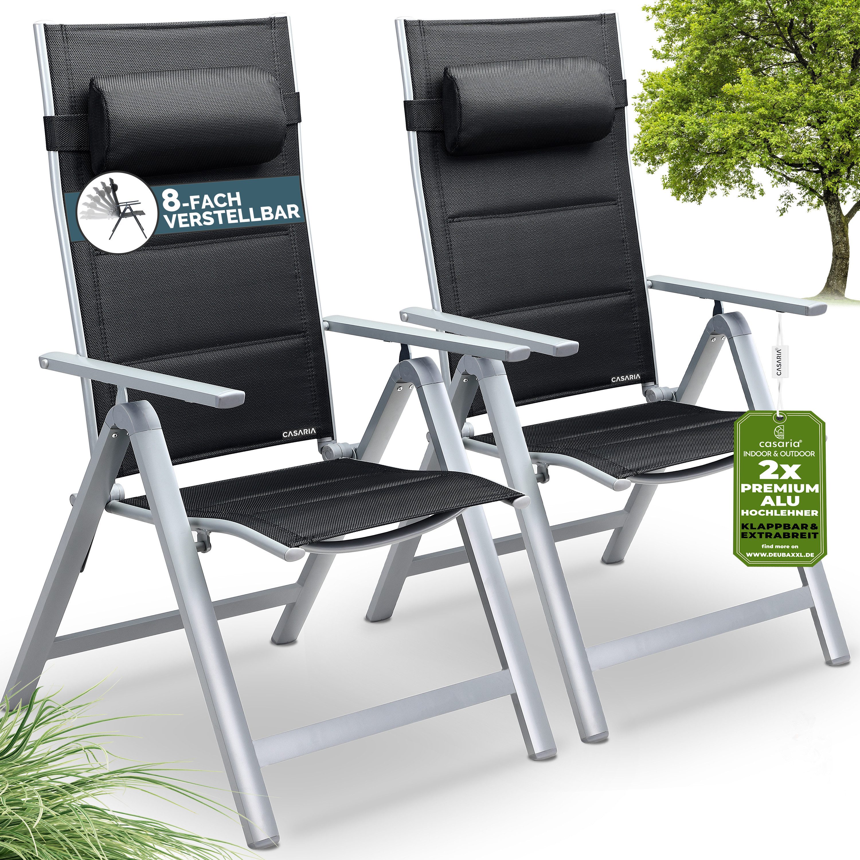 Casaria Gartenstuhl Bern Premium (2 St), Lehne 8-Fach Verstellbar Alu Gepolstert 120kg Belastbarkeit Wetterfest