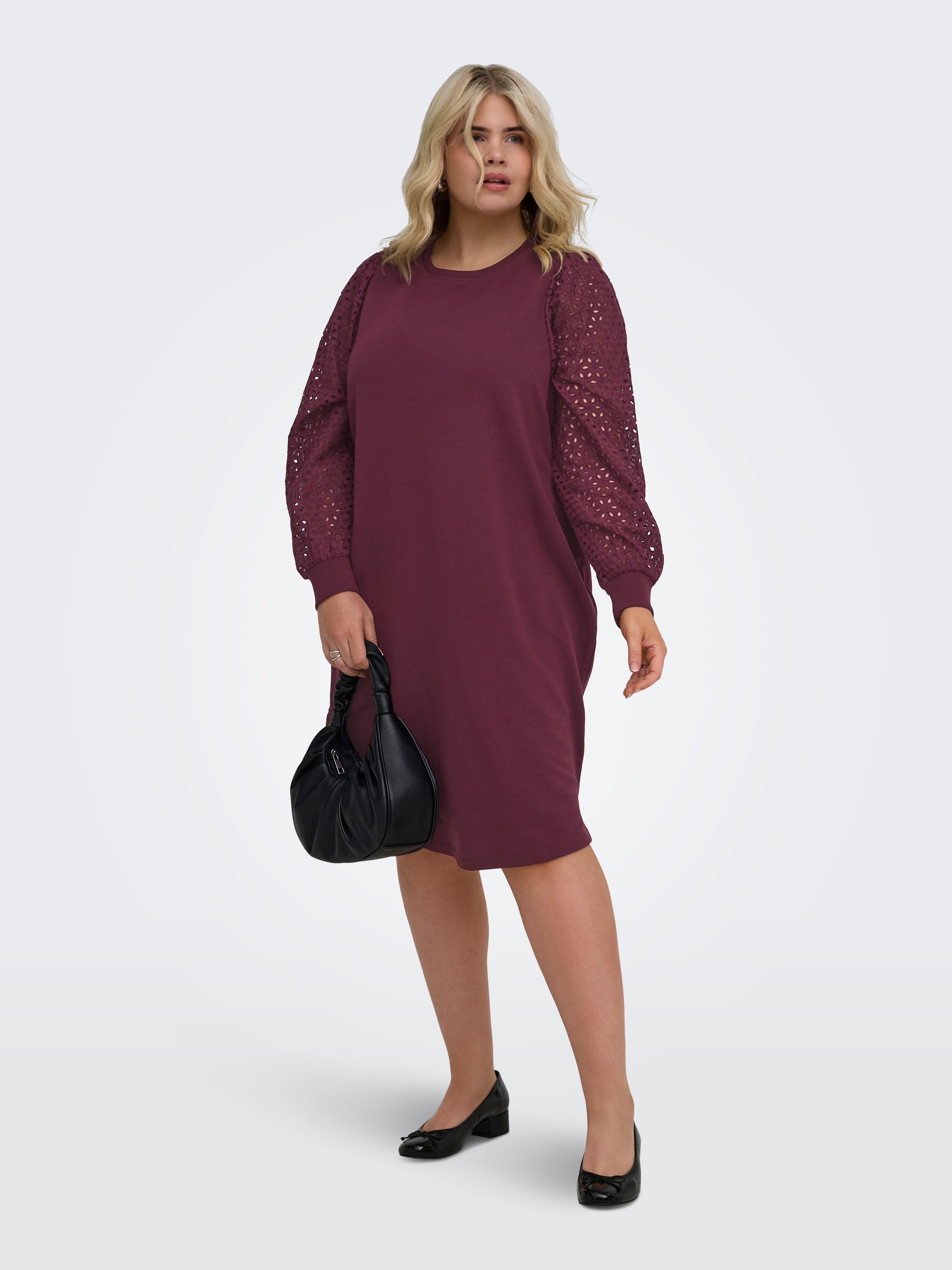 ONLY CARMAKOMA Midikleid CARDONNA L/S MIX O-NECK MIDI DRESS JRS Baumwollmischung