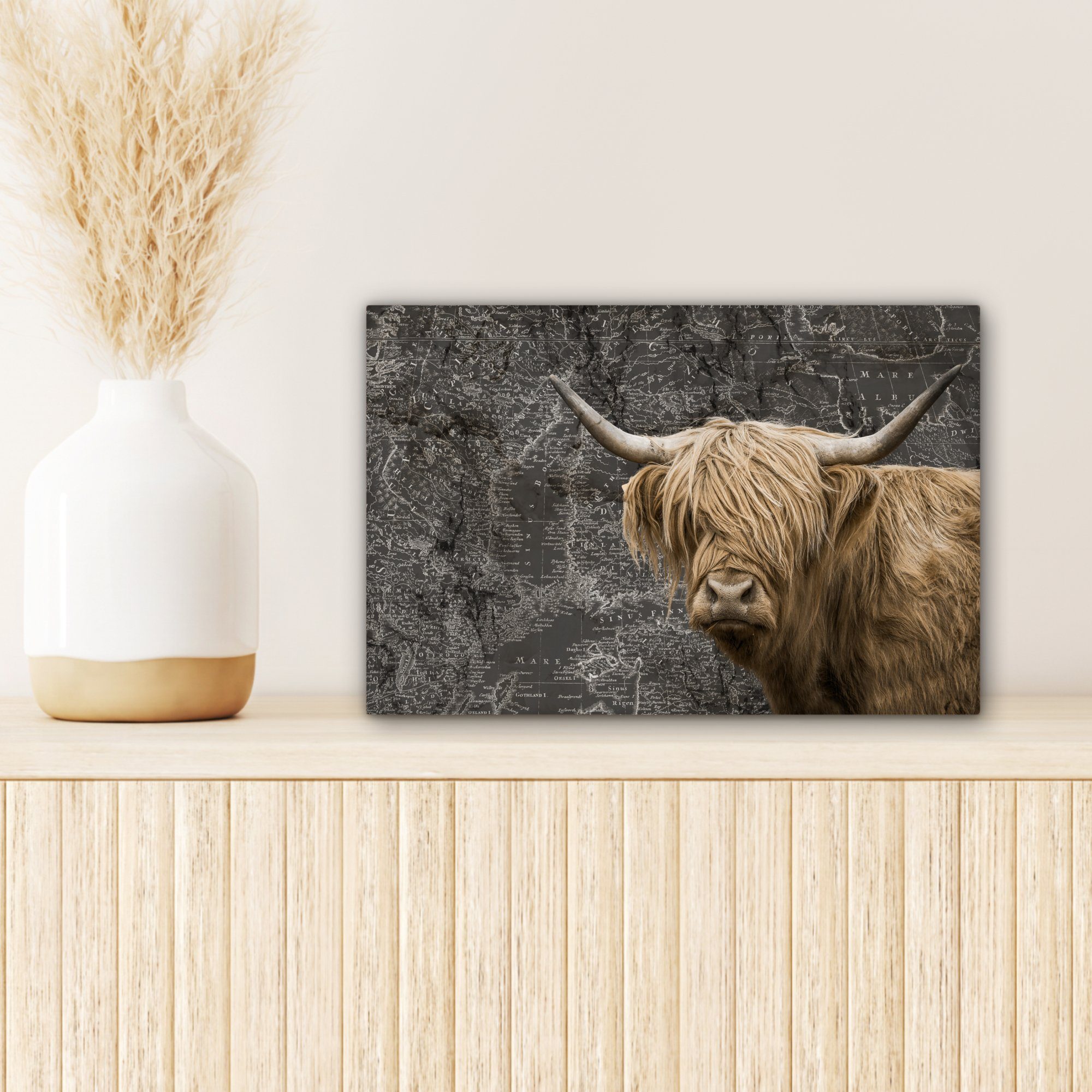 OneMillionCanvasses® Leinwandbild Schottische Highlander Leinwandbilder, 30x20 cm (1 Weltkarte - Wandbild St), - Aufhängefertig, Kuh, Wanddeko