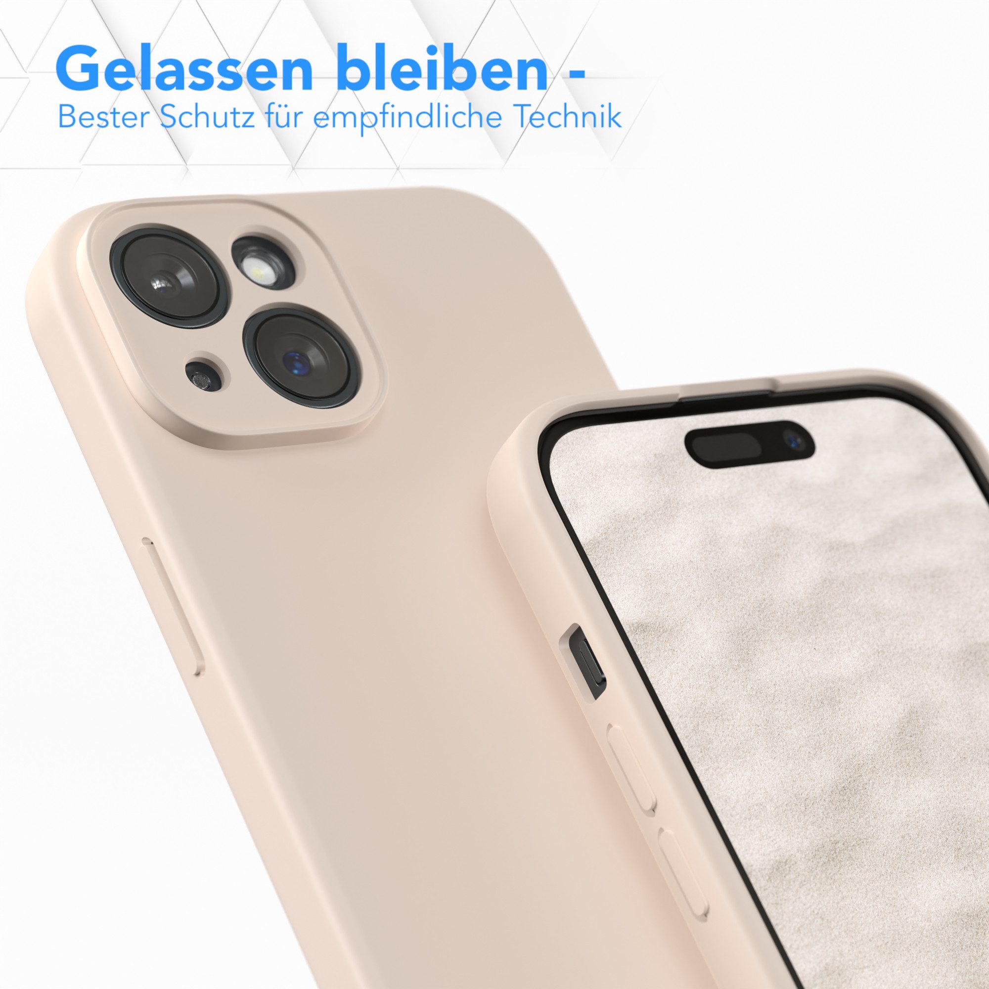 EAZY CASE Handyhülle für Apple iPhone 15 Hülle Silikon 6,1 Zoll, Bumper Case Matt Slimcover Silikonschutzhülle elastisch Taupe / Beige – Bild 4 von 5