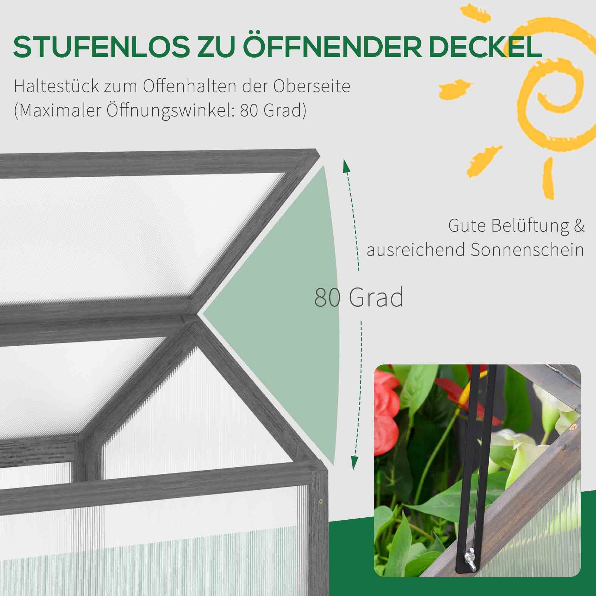 Outsunny Hochbeet Treibhaus mit Abdeckung, lichtdurchlässig Frühbeetkasten, Balkon (Frühbeet Holz, 1 St., Mini Gewächshaus), winterfest, für Garten, Grau – Bild 5 von 5