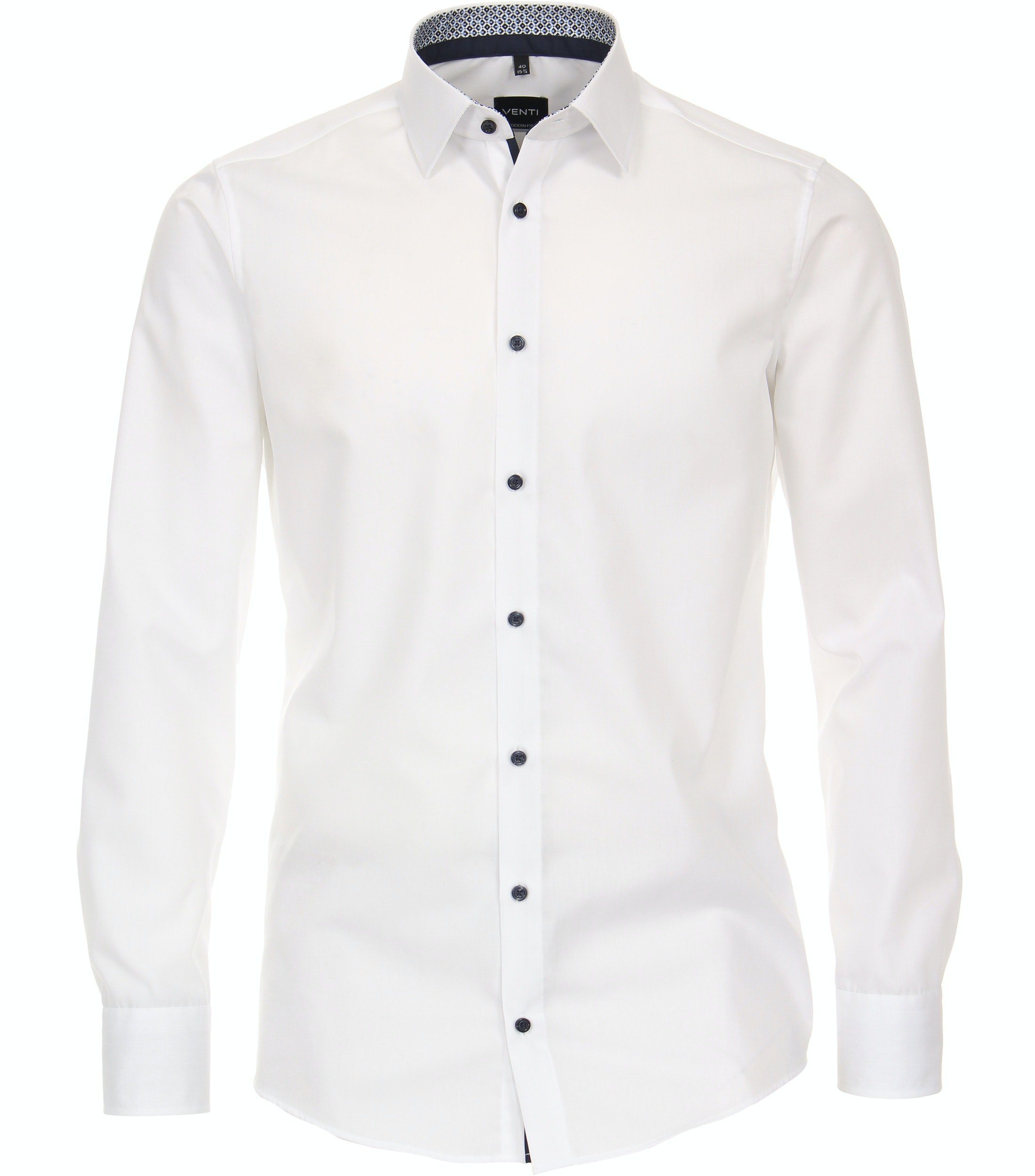 VENTI Businesshemd Businesshemd - Modern Fit - Langarm - Einfarbig - Weiß mit Kontrastknöpfen