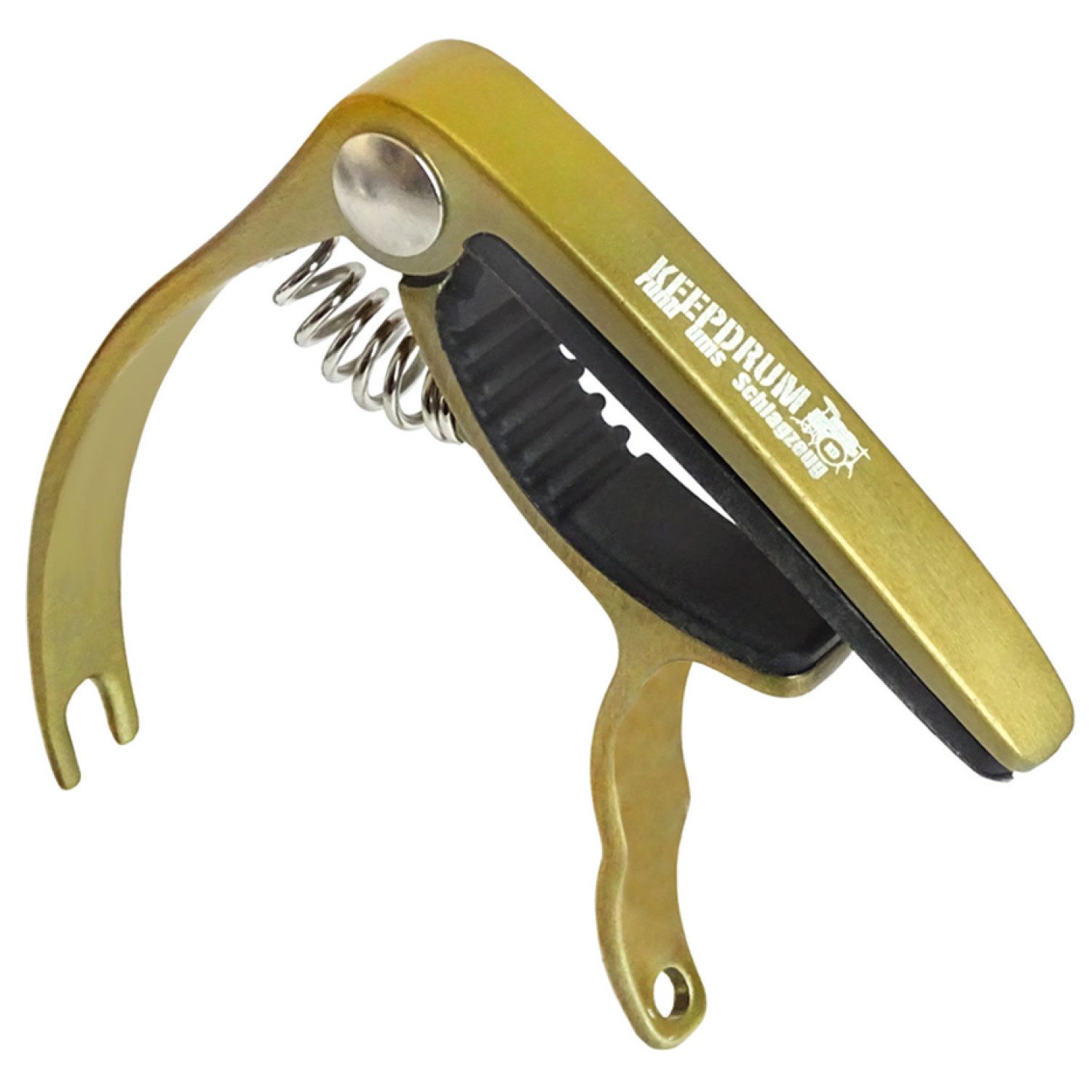 keepdrum E-Gitarre keepdrum Kapodaster Gold mit Saitenkurbel, Spar-Set, Einhändig bedienbar
