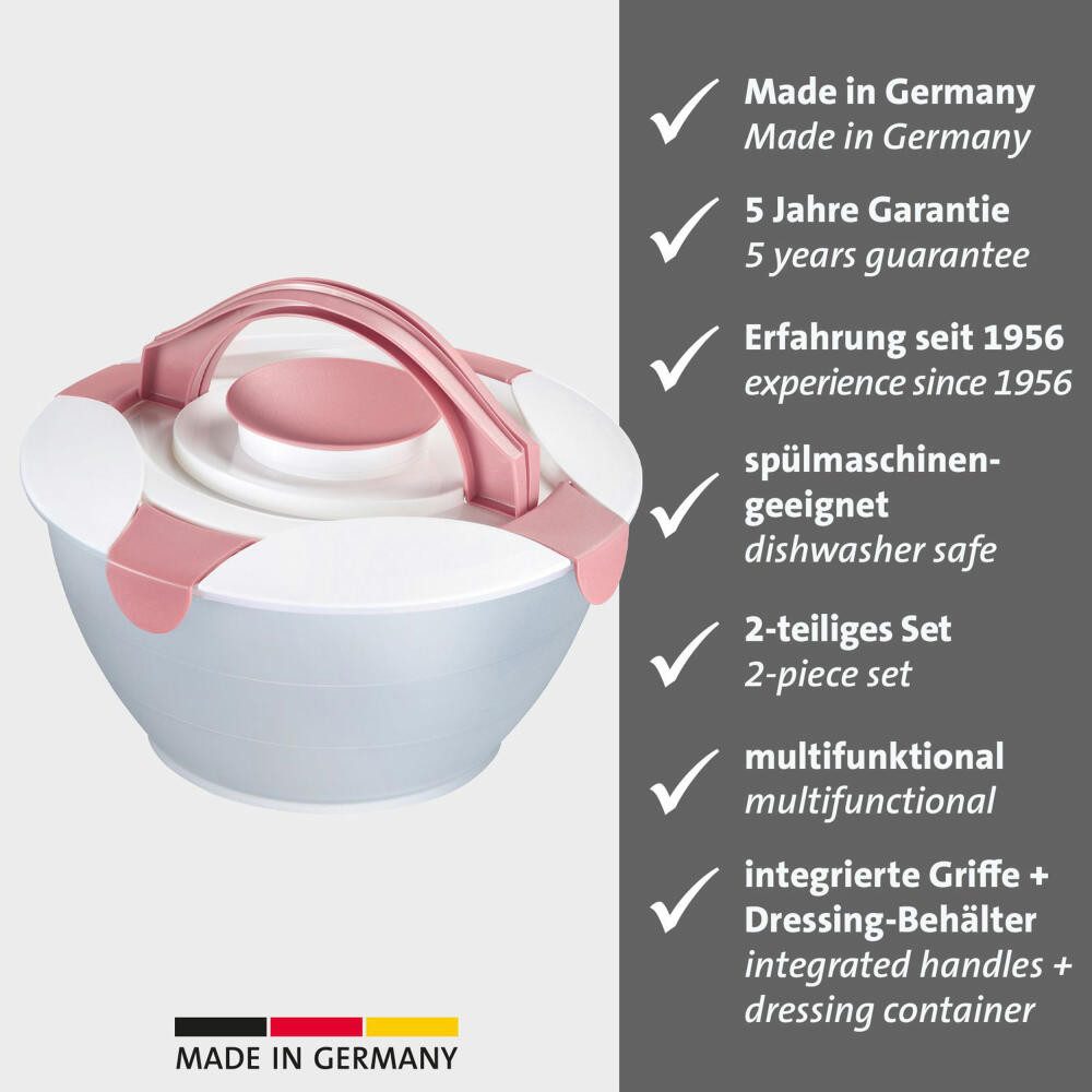 WESTMARK Salatschüssel mit Dressing-Behälter, Fassungsvermögen: 6,5 Liter, Salatbutler, Rosa, Kunststoff: PP, PE, spülmaschinengeeignet, Made in Germany, mit Dressingfach