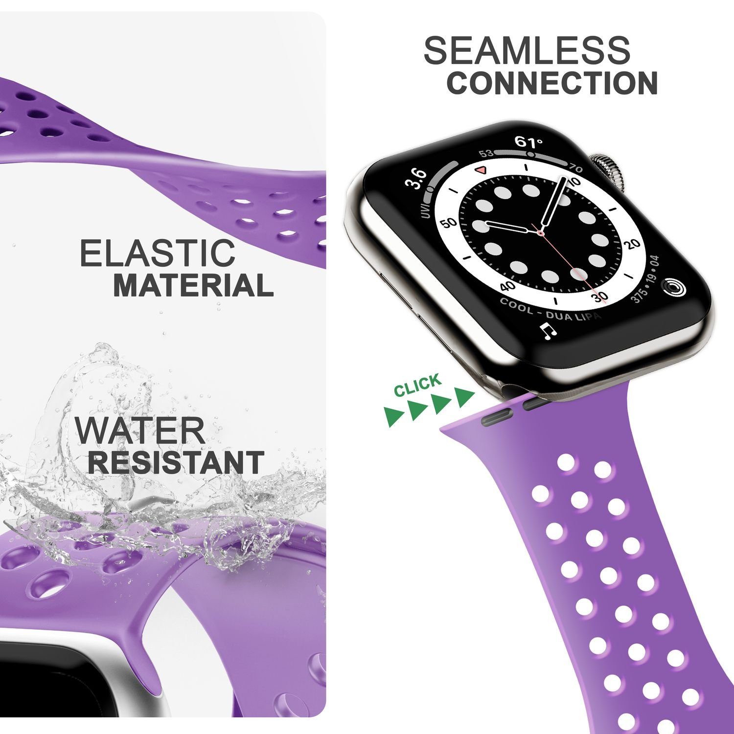 / / Smartwatch-Armband Watch Atmungsaktiv Uhr Gelochtes Silikon 38mm/40mm/41mm, Nalia Ersatzband Sport Apple Fitness für Lila