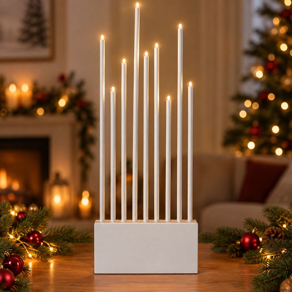 EGLO Tischleuchte, Leuchtmittel inklusive, Warmweiß, LED Kerzenständer Holz Weiß Weihnachten XMAS Fensterbank H 60 cm