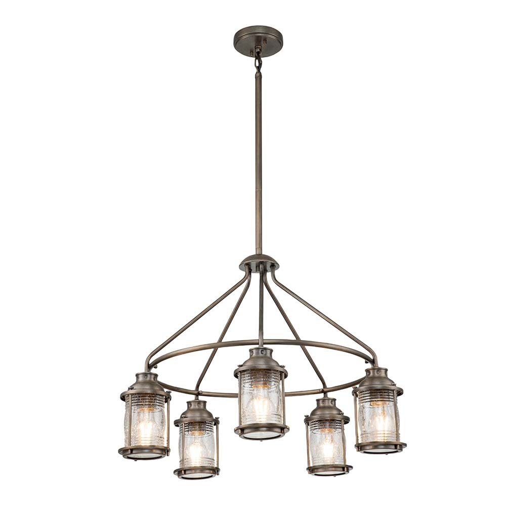 Elstead LIGHTING Außen-Deckenleuchte, Leuchtmittel nicht inklusive, Außenleuchte Kronleuchter Hängelampe Messing Glas klar Alu bronze