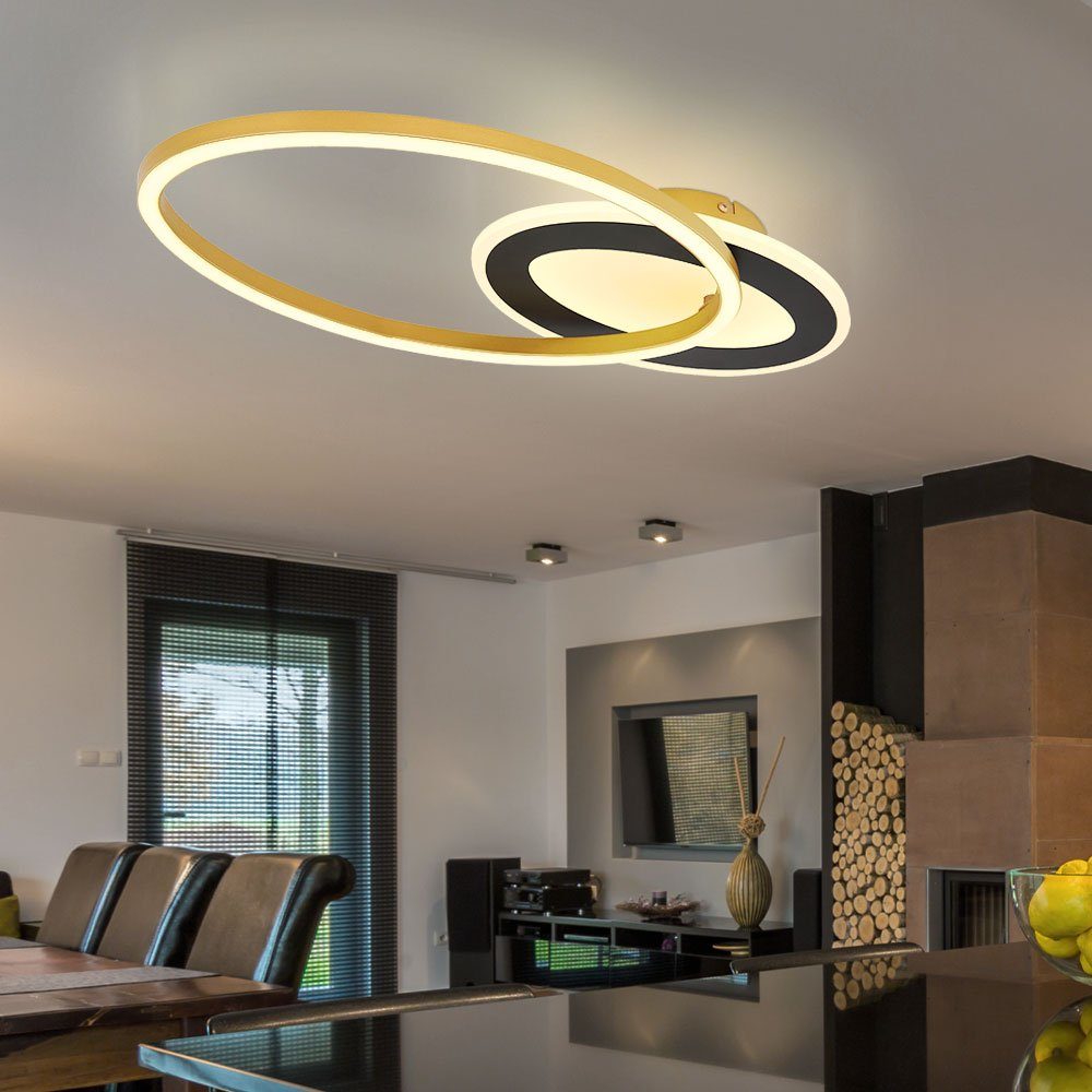 Globo LED Deckenleuchte, LED-Leuchtmittel fest verbaut, Warmweiß, Deckenleuchte Ringform Wohnzimmerlampe schwarz gold Design Deckenlampe